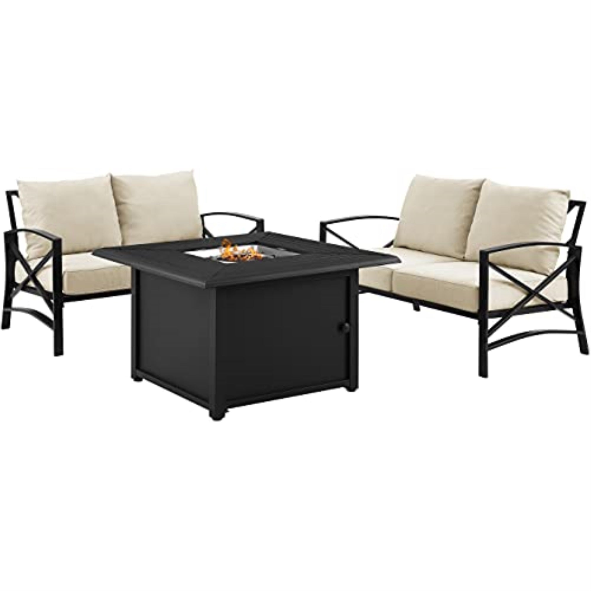 Kaplan 3Pc Outdoor Metal Conversation Set With Fire Table - Dante Fire Table & 2 Loveseats By Ergode