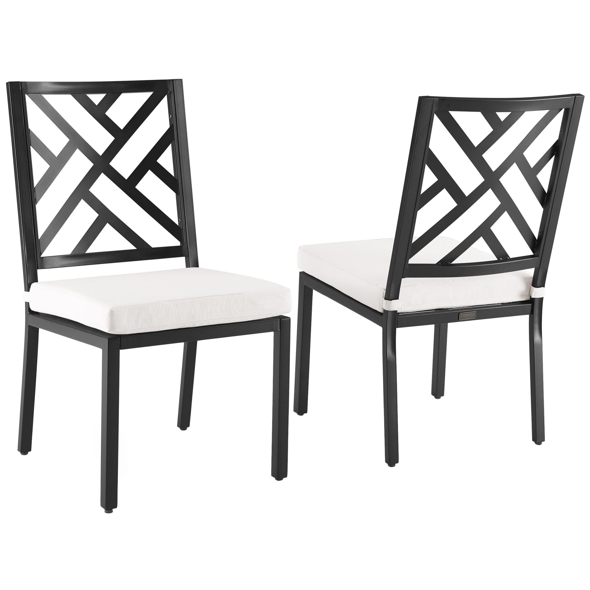 Casafoyer Furniture Locke 2-Piece Outdoor Chair Set, Dining Patio Chairs For Deck, Backyard, Matte Black With Creme Cushions