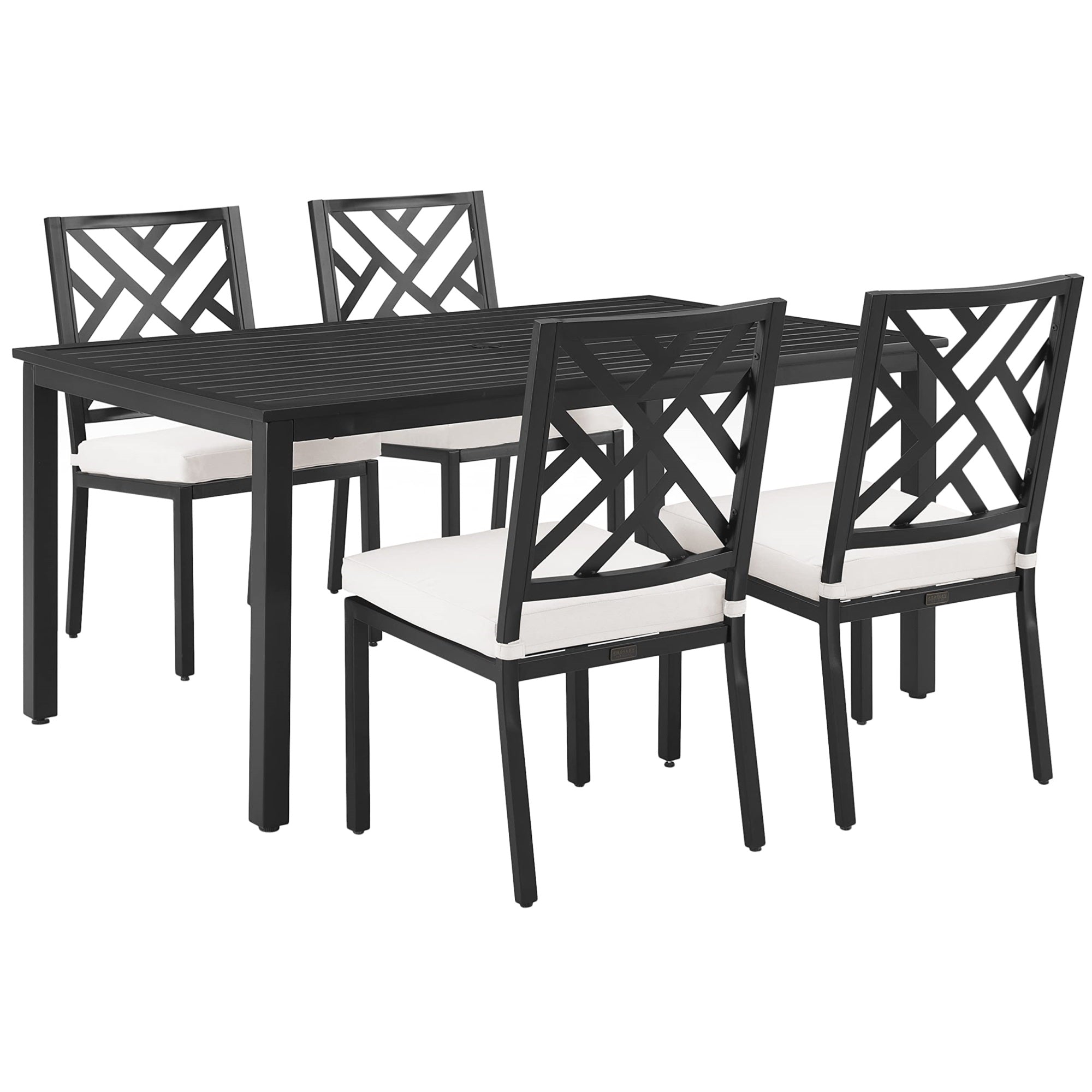 Casafoyer Furniture Locke 5-Piece Outdoor Dining Set For 4, Patio Table And Chairs For Backyard, Deck, Matte Black With Creme Cushions