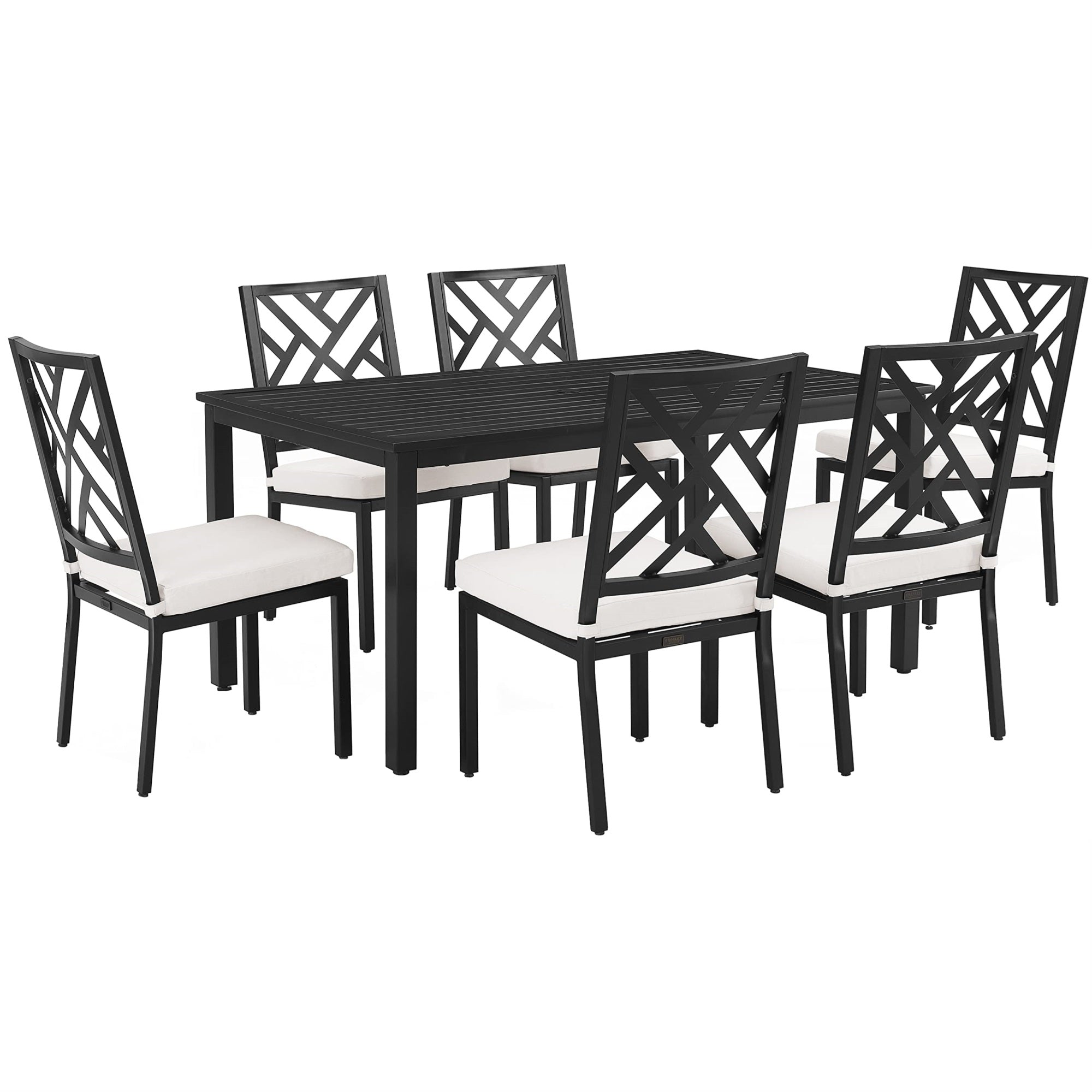 Casafoyer Furniture Locke 7-Piece Outdoor Dining Set For 6, Patio Table And Chairs For Backyard, Deck, Matte Black With Creme Cushions
