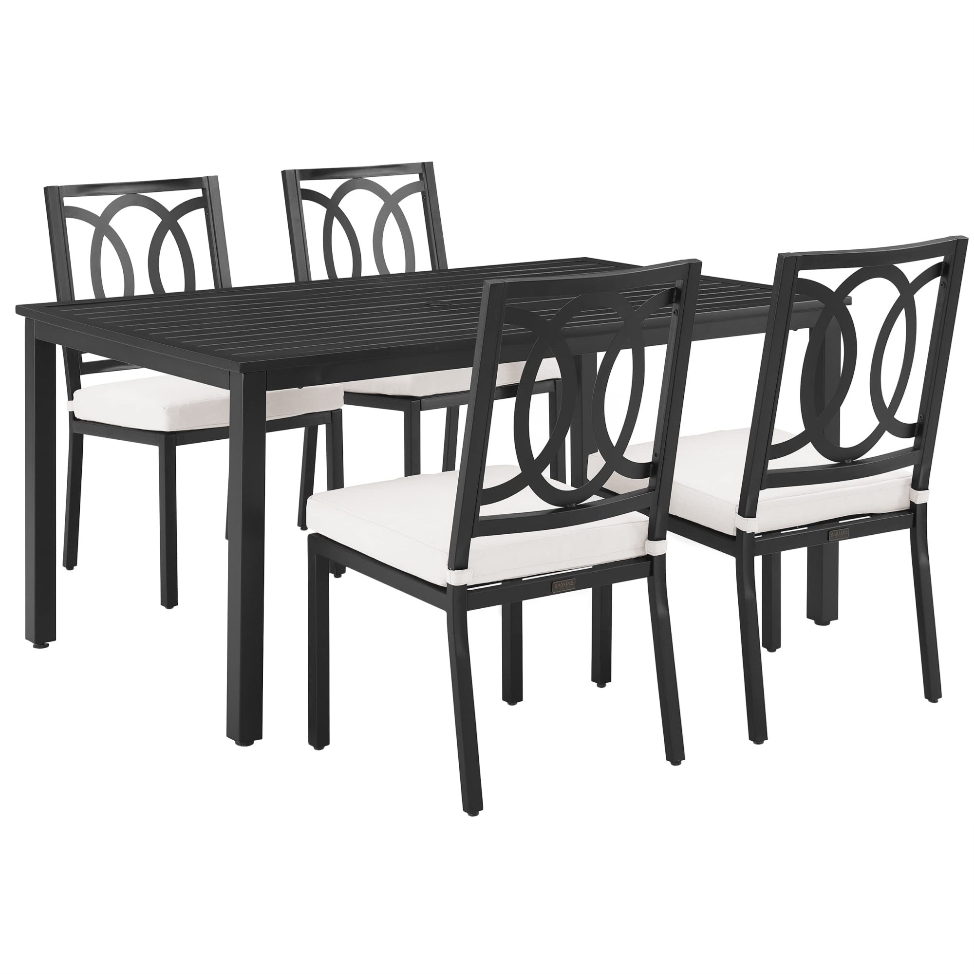 Casafoyer Furniture Chambers 5-Piece Outdoor Dining Set For 4, Patio Table And Chairs For Backyard, Deck, Matte Black With Creme Cushions