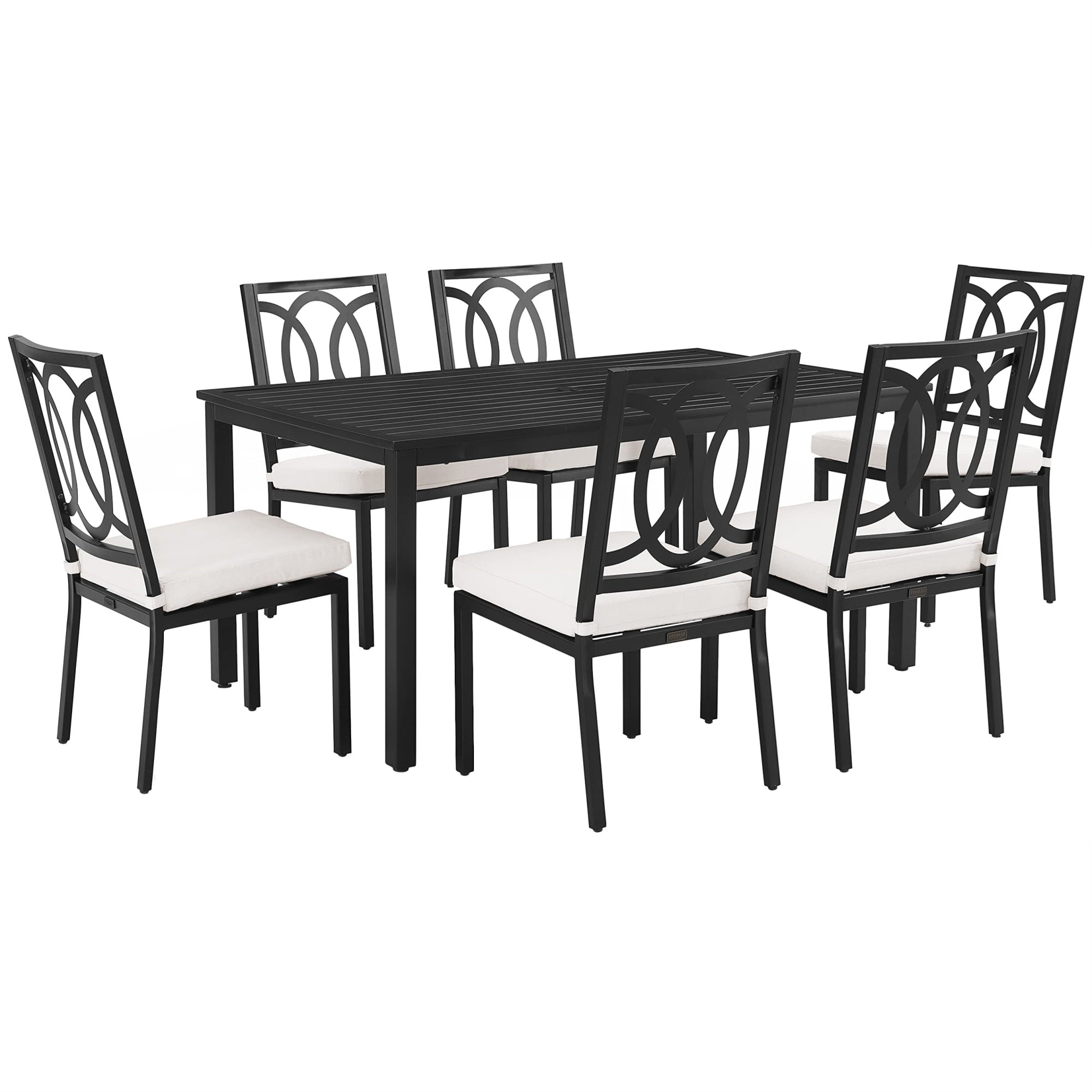Casafoyer Furniture Chambers 7-Piece Outdoor Dining Set For 6, Patio Table And Chairs For Backyard, Deck, Matte Black With Creme Cushions
