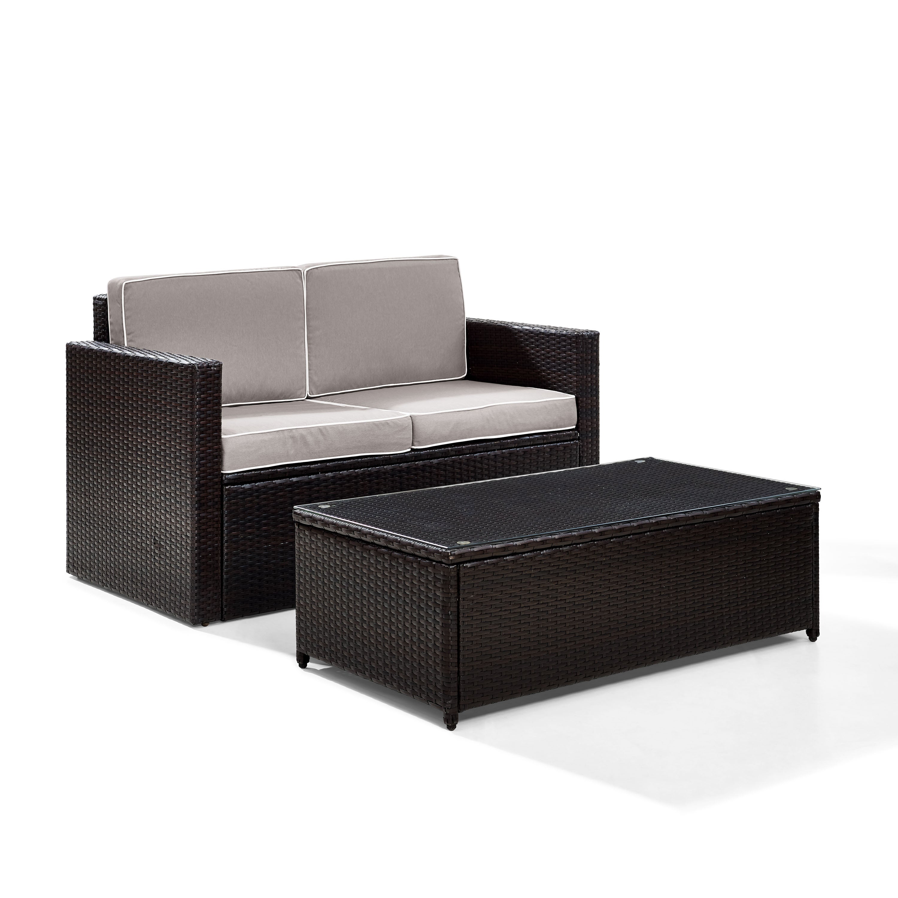Exquisite All-Weather Wicker Loveseat Set With Uv-Resistant Cushions & Glass Top Table - Palm Harbor Collection