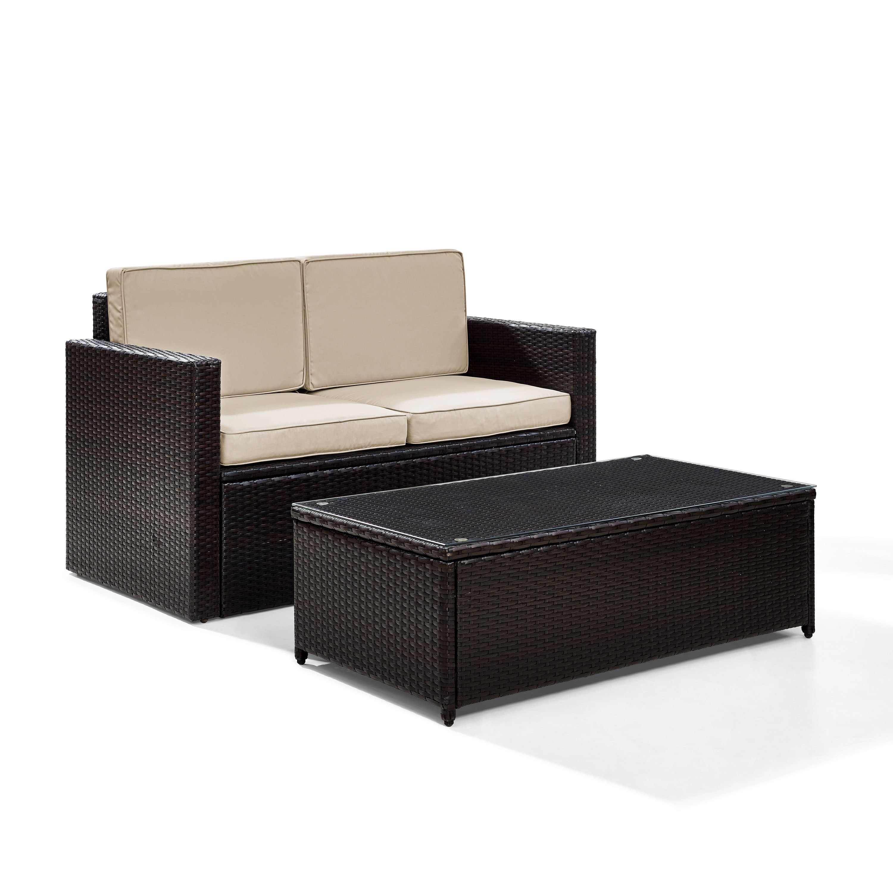 Exquisite All-Weather Wicker Loveseat Set With Uv-Resistant Cushions - Stylish & Durable Outdoor Furniture, Steel Frame, Glass Top Table.