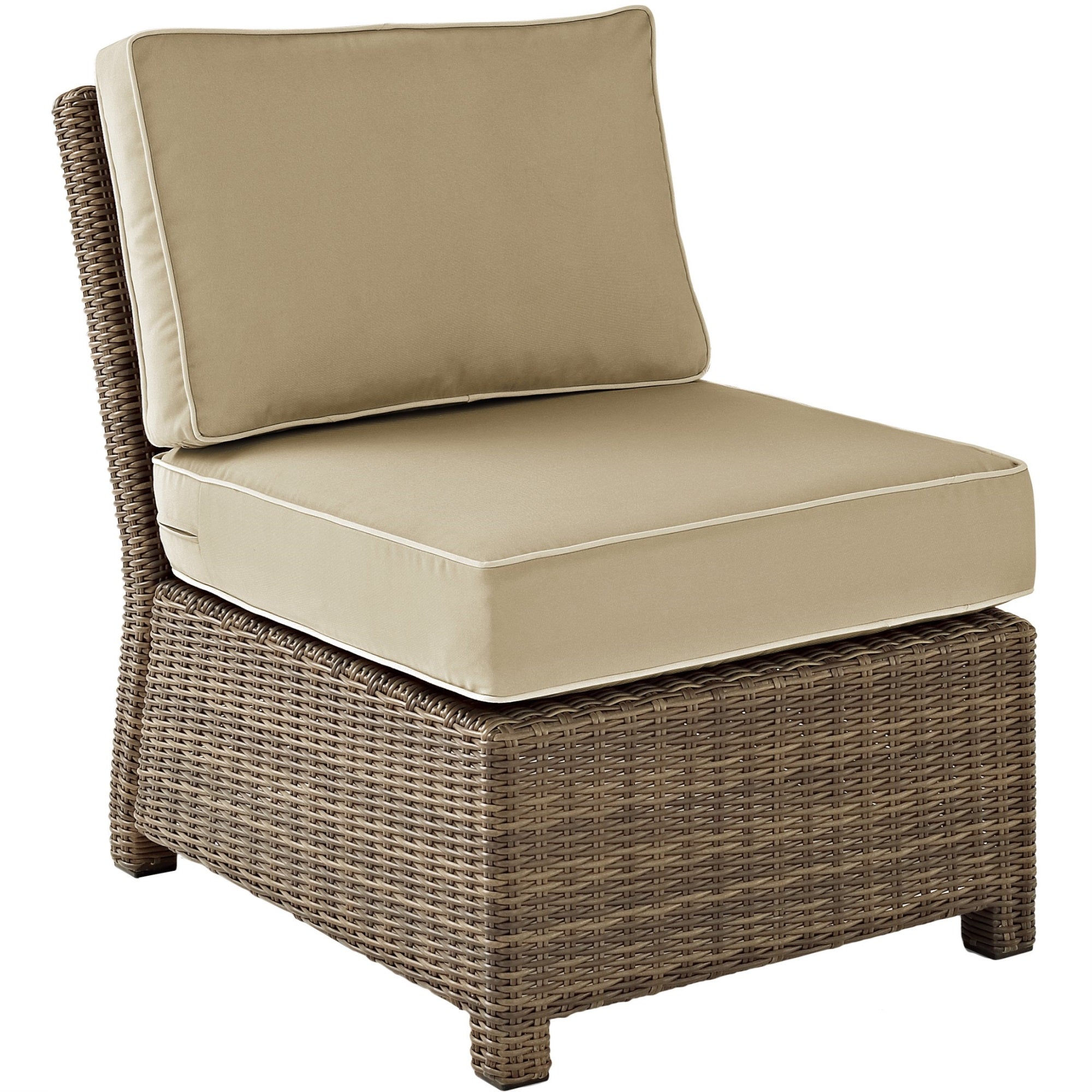 Casafoyer Furniture Bradenton Armless Outdoor Sectional Chair, Wicker Patio Chairs For Porch, Deck, Backyard, Brown With Sand Cushions