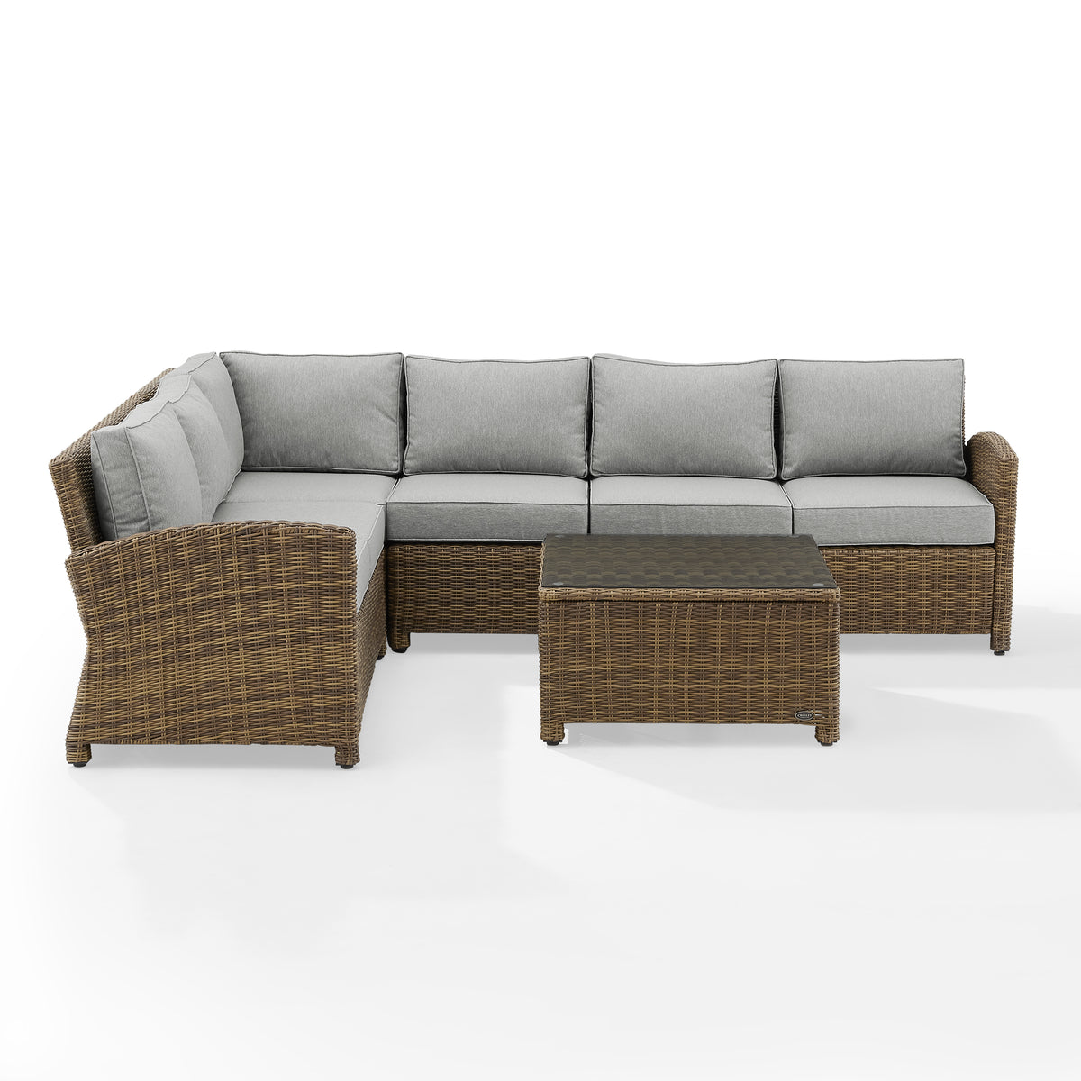 Bradenton 5Pc Sectional Set - All-Weather Wicker, Deep Seating, Modular Design, Moisture-Resistant Cushions, Glass Top Coffee Table. Perfect For Relaxing Or Hosting.