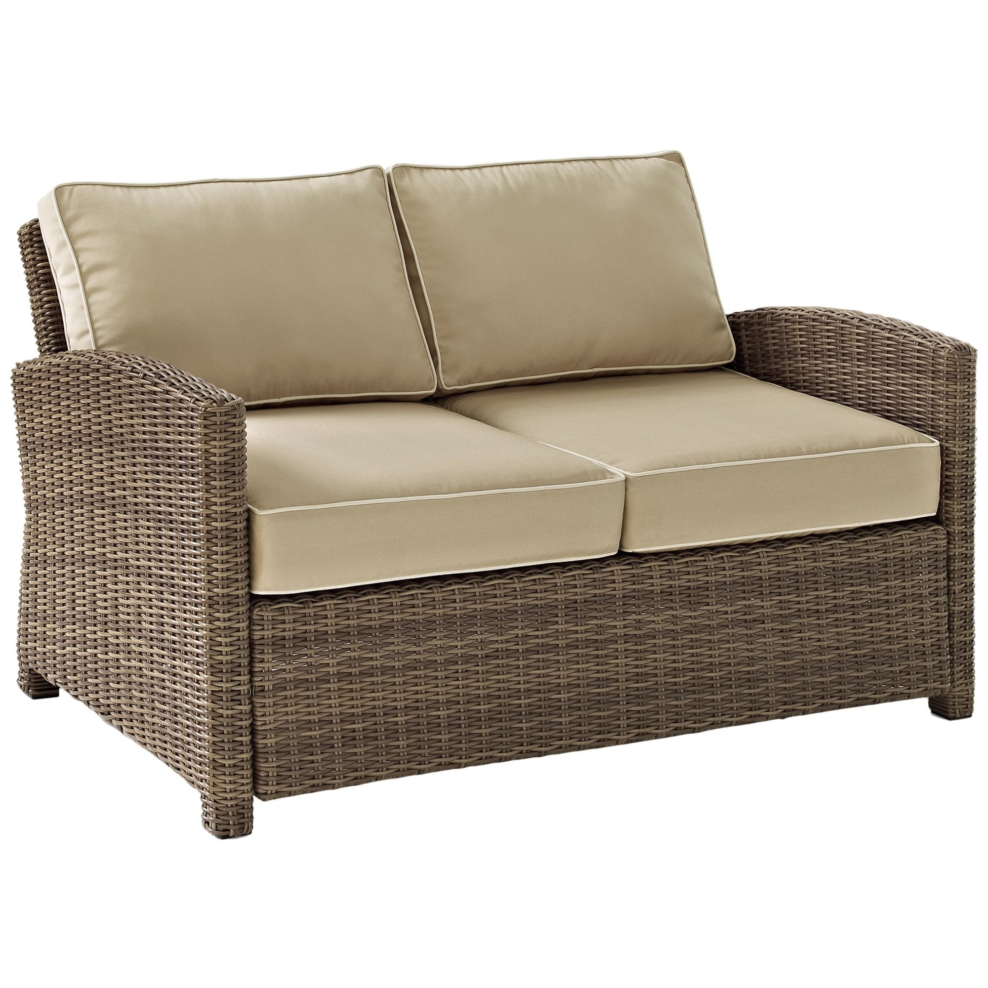 Casafoyer Furniture Bradenton Wicker Outdoor Loveseat, 2-Person Patio Couch For Porch, Deck, Backyard, Brown With Sand Cushions