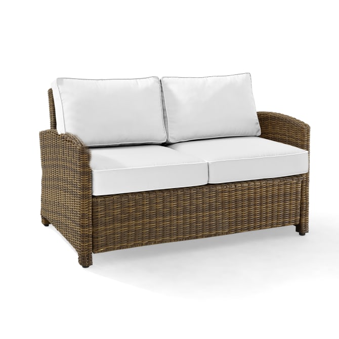 Ergode Bradenton Outdoor Loveseat - All-Weather Wicker, White Cushions, Sunbrella Fabric - Versatile For Relaxation And Group Gatherings