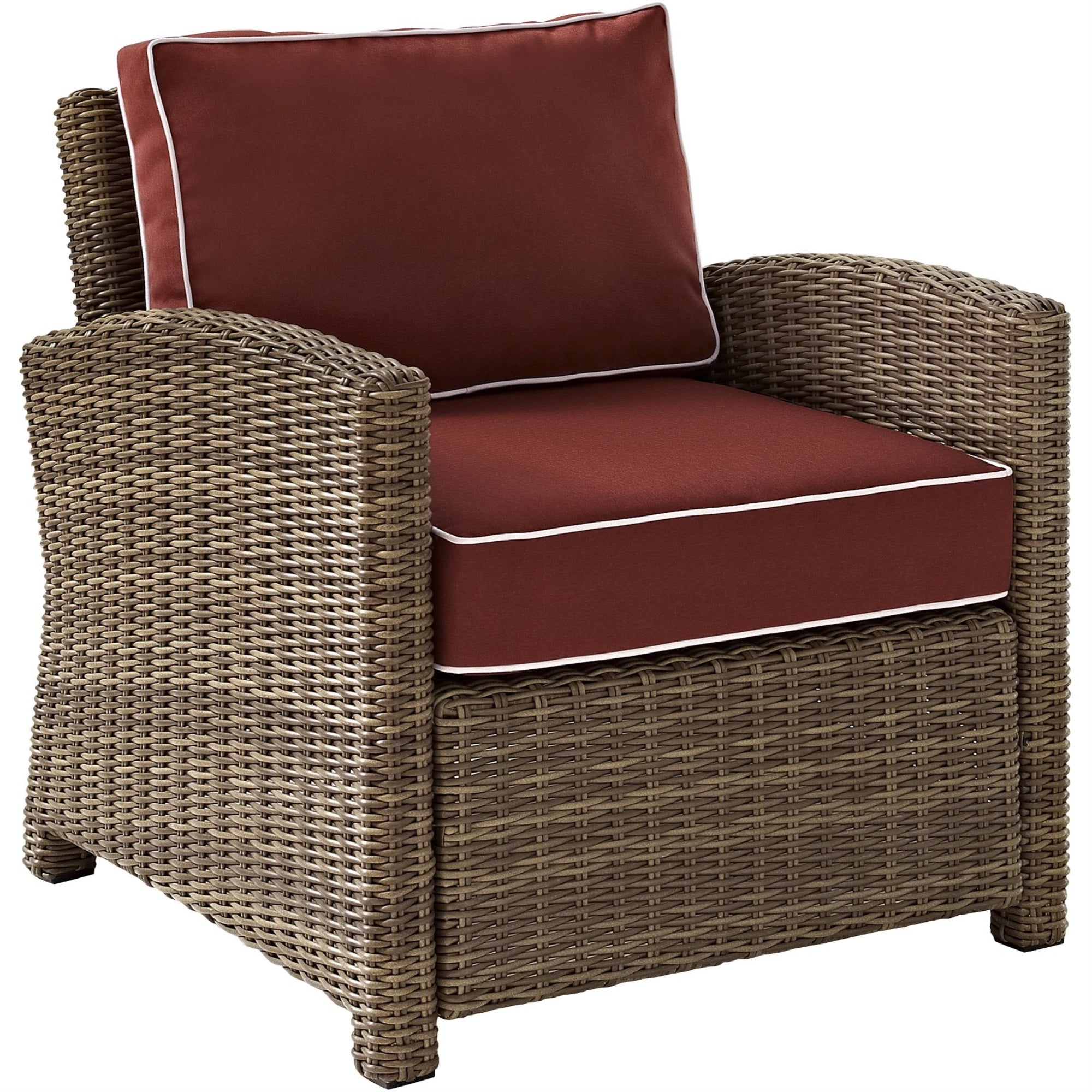 Casafoyer Furniture Bradenton Outdoor Chair, Wicker Patio Chairs For Porch, Deck, Balcony, Backyard, Brown With Sangria Cushions