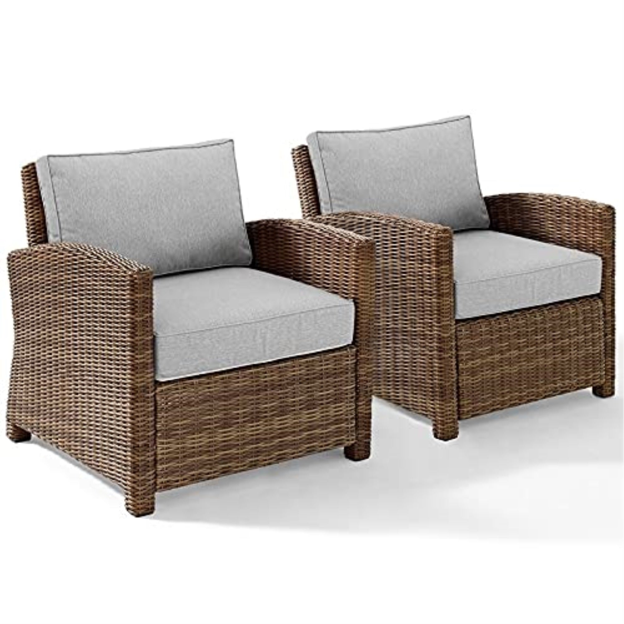 Ko70026Wb-Gy Bradenton 2Pc Outdoor Wicker Armchair Set - Gray/Weathered Brown, Steel Frame, All-Weather Wicker, Plush Cushions