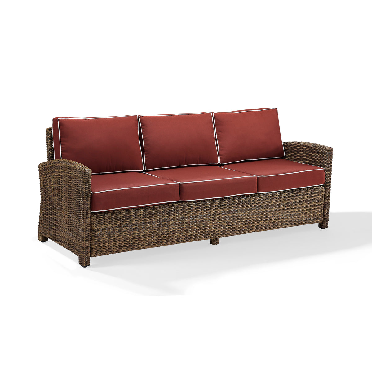 Bradenton Sofa: Versatile All-Weather Wicker, Sangria Cushions - Comfortable & Stylish Outdoor Furniture For Relaxation & Gatherings.