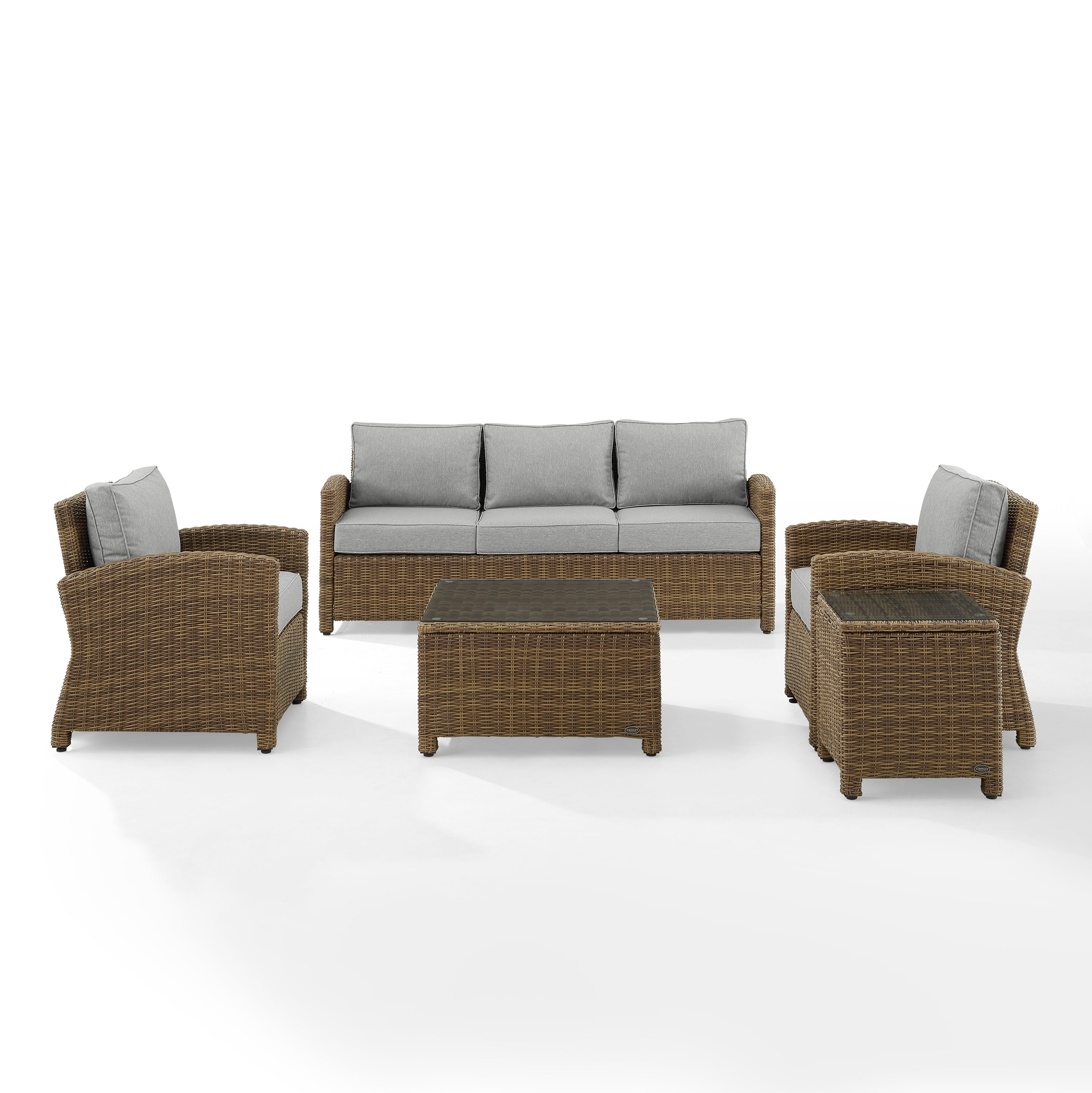 Bradenton 5Pc Outdoor Wicker Sofa Set - Sturdy Steel Frame, All-Weather Wicker, Moisture-Resistant Cushions, Glass Top Tables - Ideal For Relaxing Or Entertaining Guests