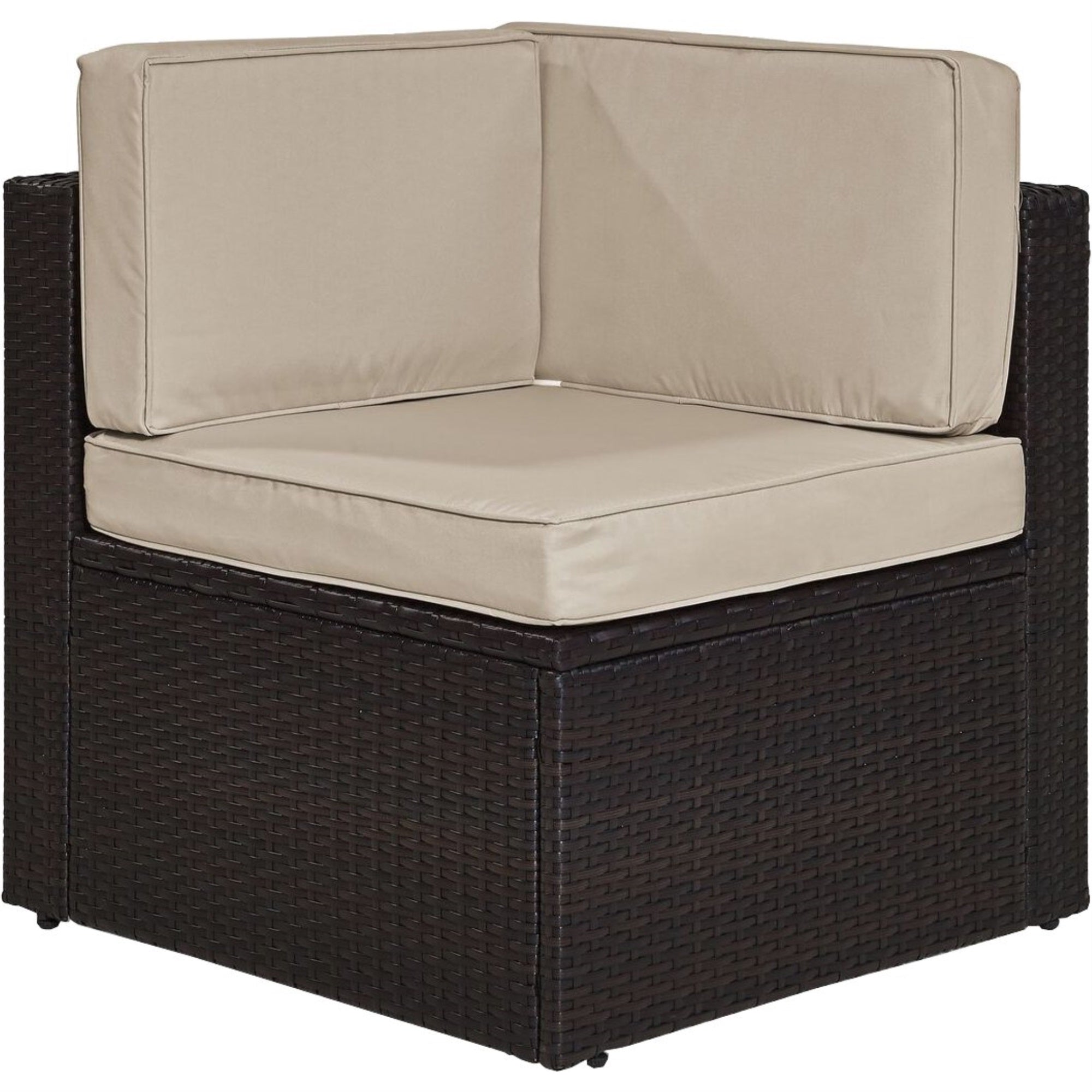 Casafoyer Furniture Palm Harbor Corner Outdoor Sectional Chair, Wicker Patio Chairs For Porch, Deck, Backyard, Brown With Sand Cushions