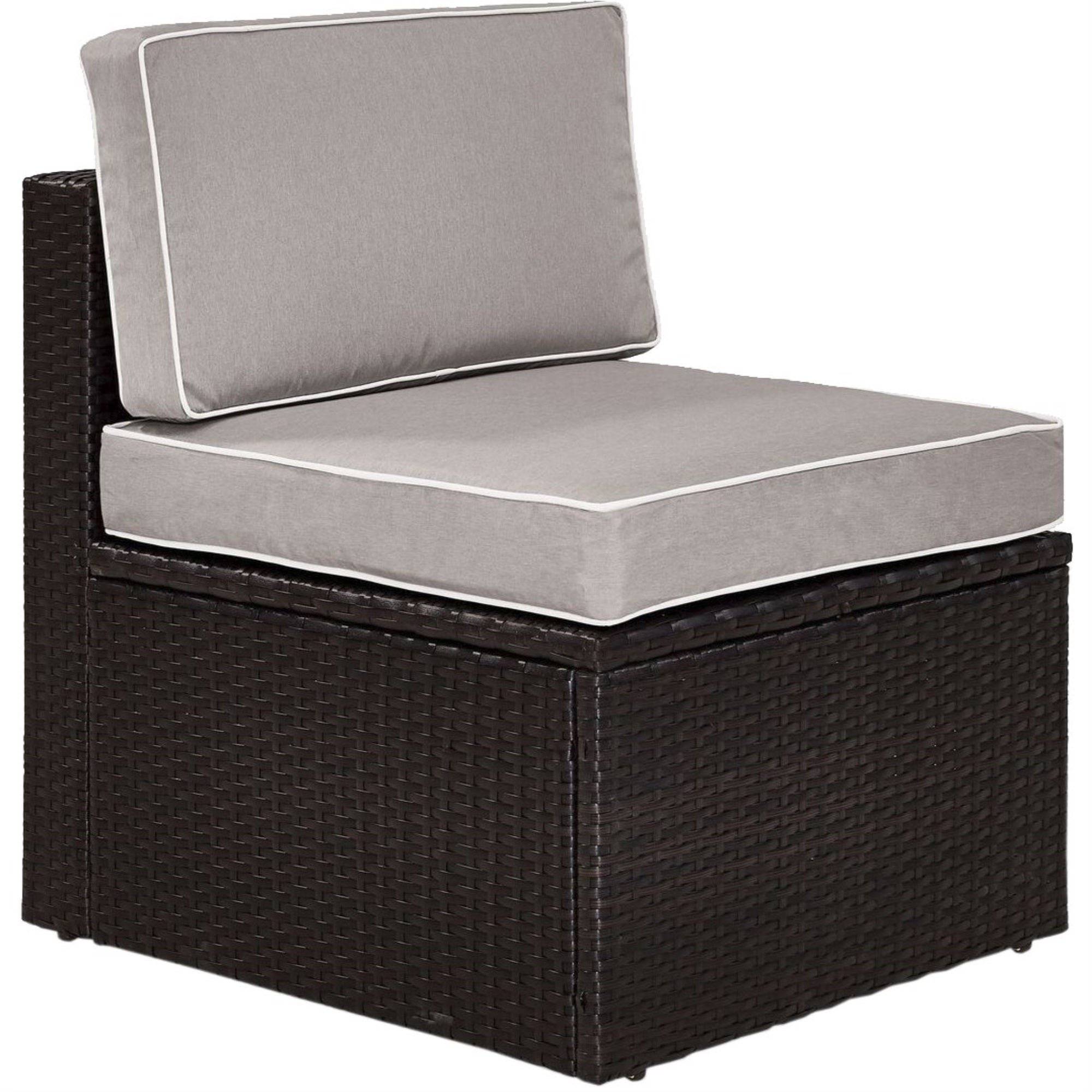 Casafoyer Furniture Palm Harbor Armless Outdoor Sectional Chair, Wicker Patio Chairs For Porch, Deck, Backyard, Brown With Gray Cushions