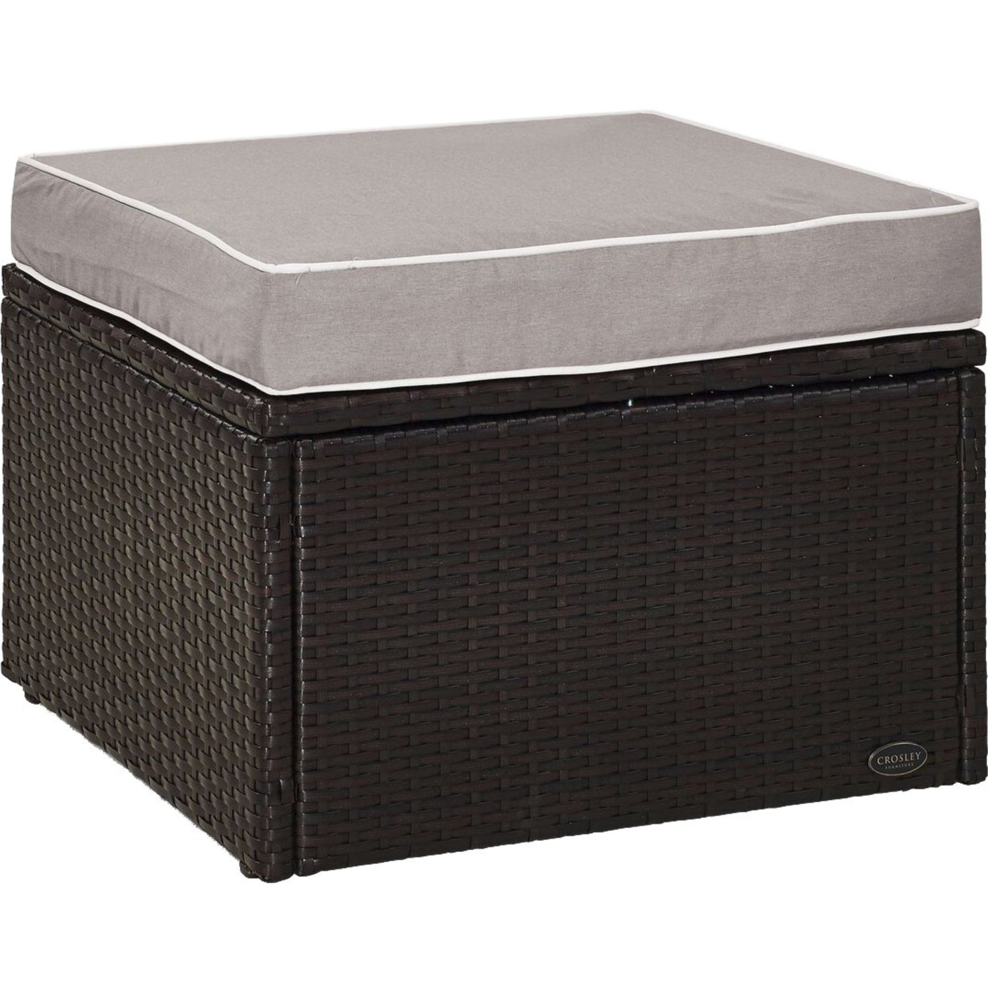Casafoyer Furniture Palm Harbor Wicker Outdoor Ottoman Foot Rest For Patio, Deck, Porch, Brown With Gray Cushions