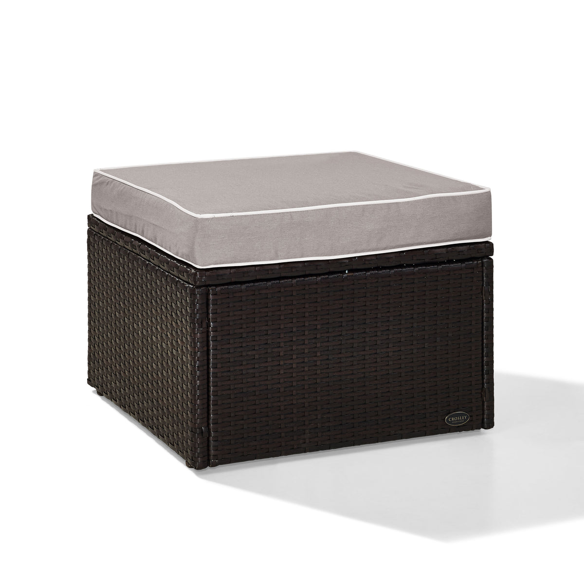 Palm Harbor Outdoor Wicker Ottoman In Brown With Gray Cushions