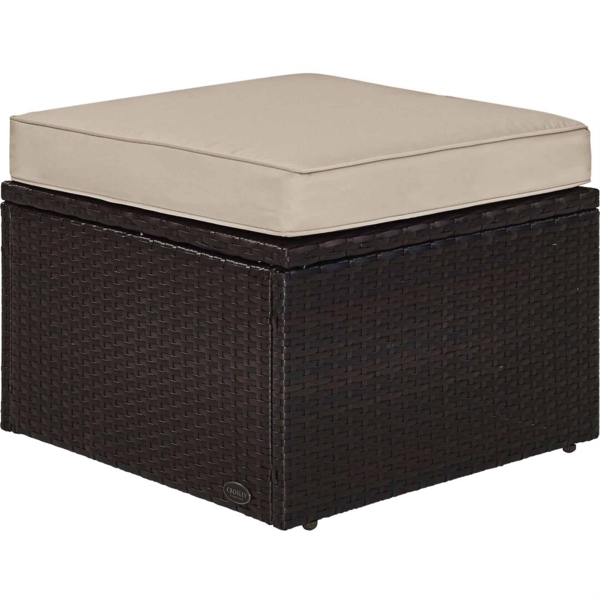 Casafoyer Furniture Palm Harbor Wicker Outdoor Ottoman Foot Rest For Patio, Deck, Porch, Brown With Sand Cushions