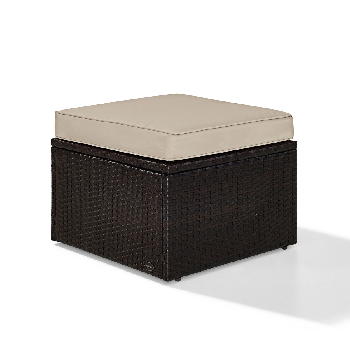 Palm Harbor Outdoor Wicker Ottoman In Brown With Sand Cushions