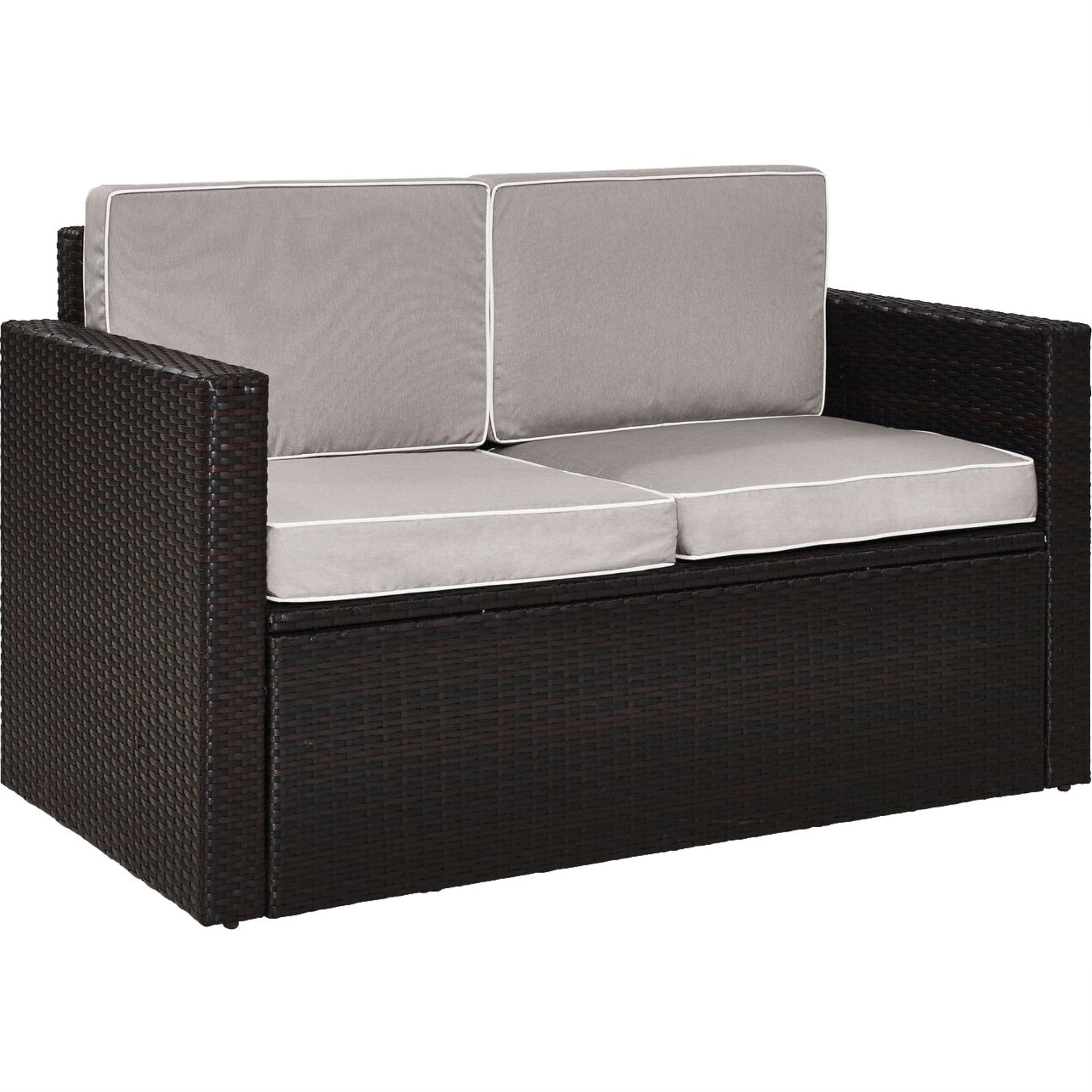 Casafoyer Furniture Palm Harbor Wicker Outdoor Loveseat, 2-Person Patio Couch For Porch, Deck, Backyard, Brown With Gray Cushions