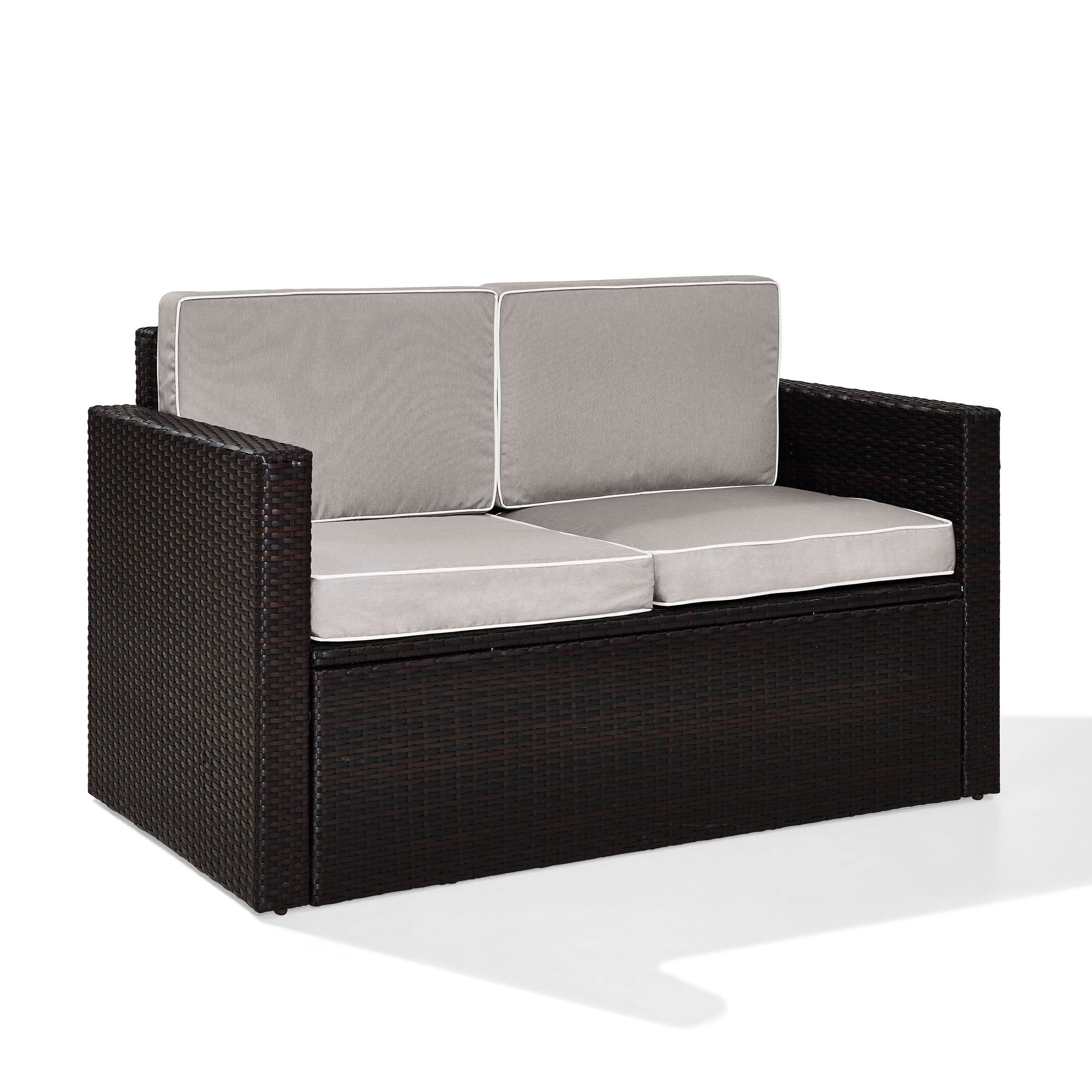 Ergode All-Weather Wicker Loveseat - Steel Frame, Uv-Resistant Cushions - Elegant & Comfortable Outdoor Furniture. Brown W/ Gray Cushions.