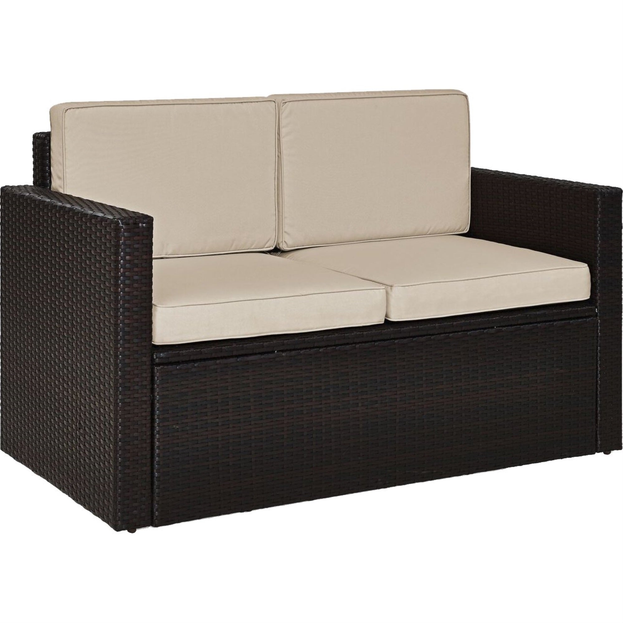 Casafoyer Furniture Palm Harbor Wicker Outdoor Loveseat, 2-Person Patio Couch For Porch, Deck, Backyard, Brown With Sand Cushions