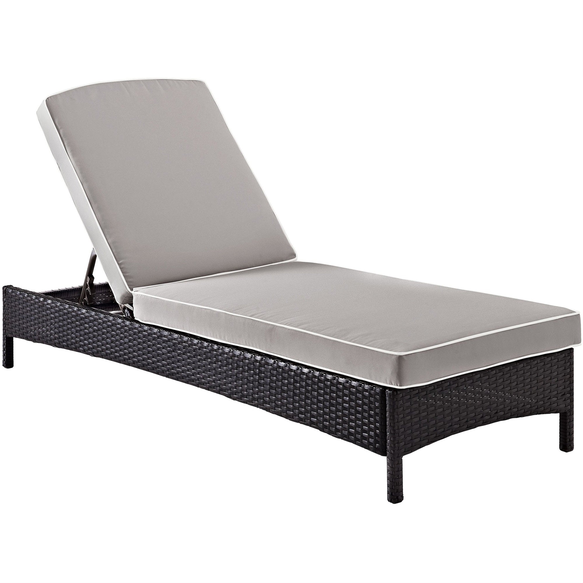 Casafoyer Furniture Palm Harbor Reclining Wicker Outdoor Chaise Lounge Chair For Patio, Deck, Poolside, Brown With Gray Cushions