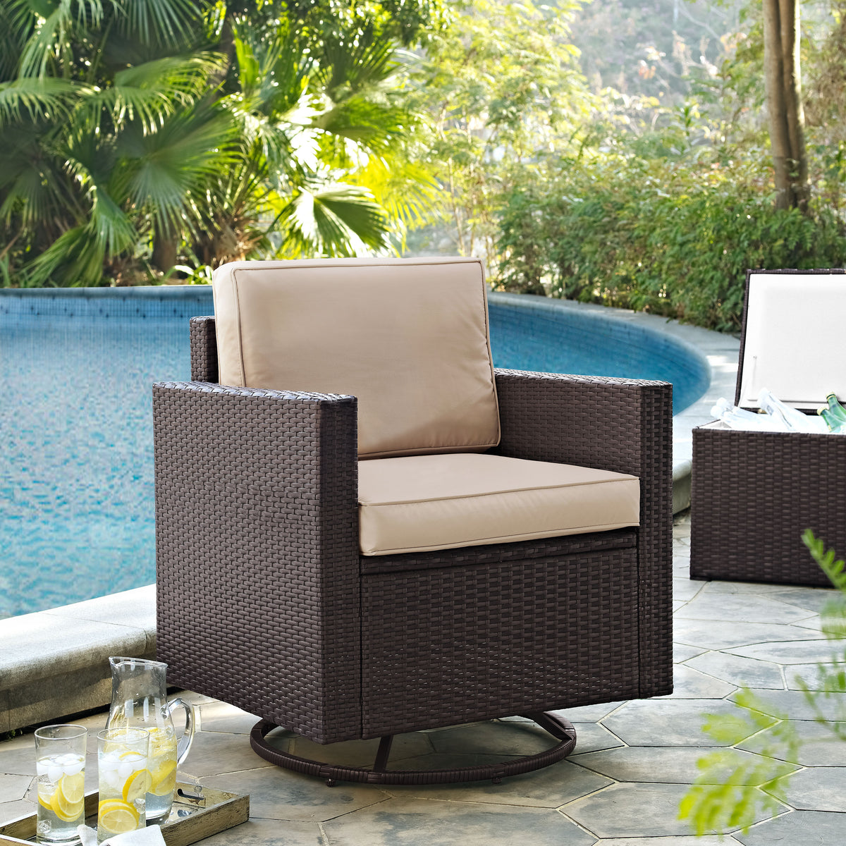 Palm Harbor Outdoor Wicker Swivel Rocker Chair With Sand Cushions