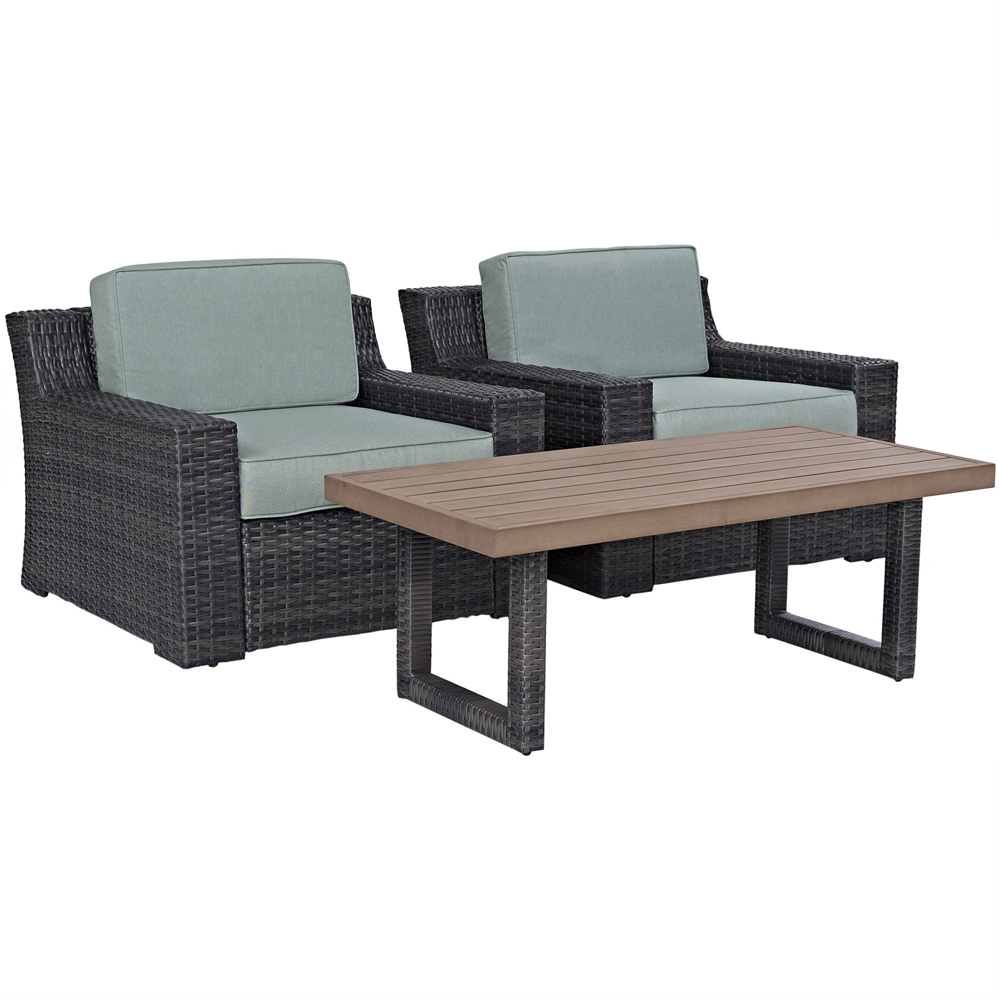 Casafoyer Furniture Beaufort Beaufort 3-Piece Outdoor Chair And Coffee Table Set, Wicker Patio Conversation Sets, Brown With Mist Cushions