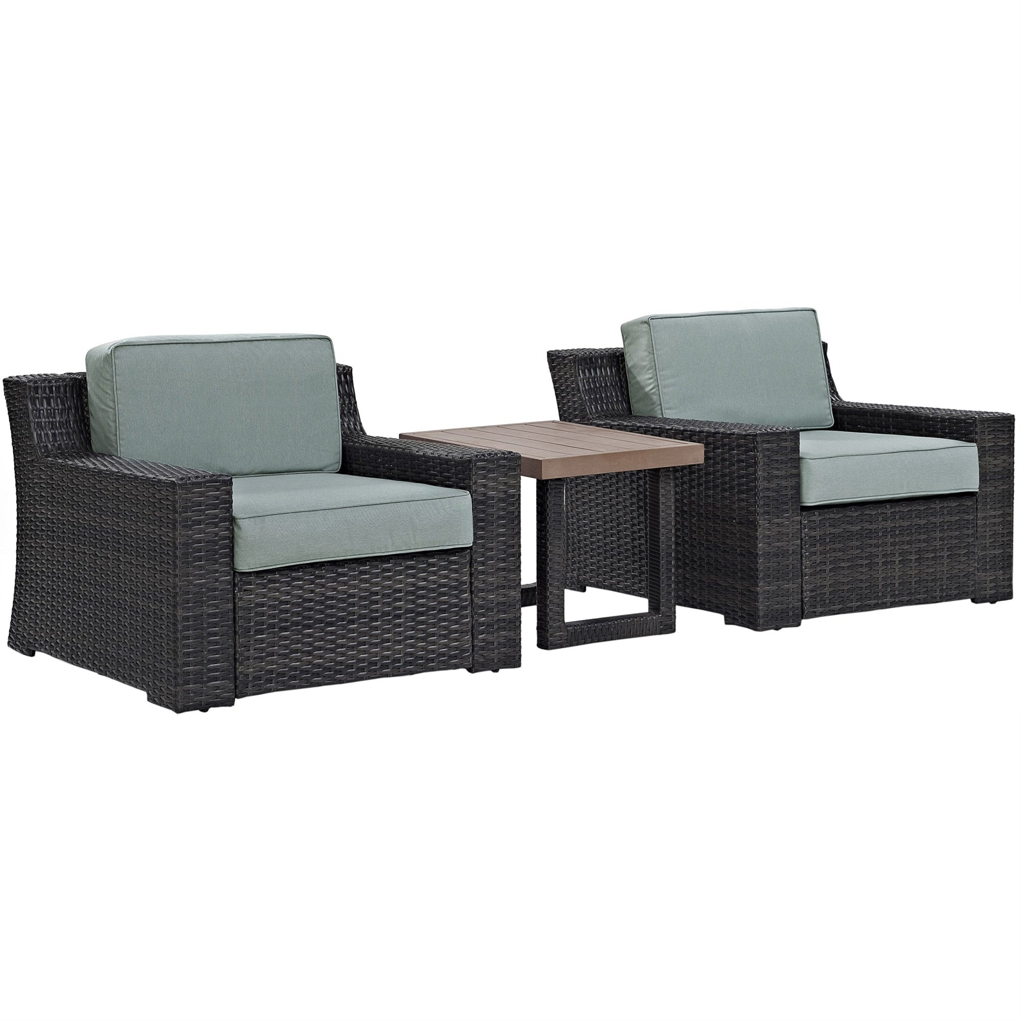 Casafoyer Furniture Beaufort Beaufort 3-Piece Outdoor Chair And Side Table Set, Wicker Patio Conversation Sets, Brown With Mist Cushions