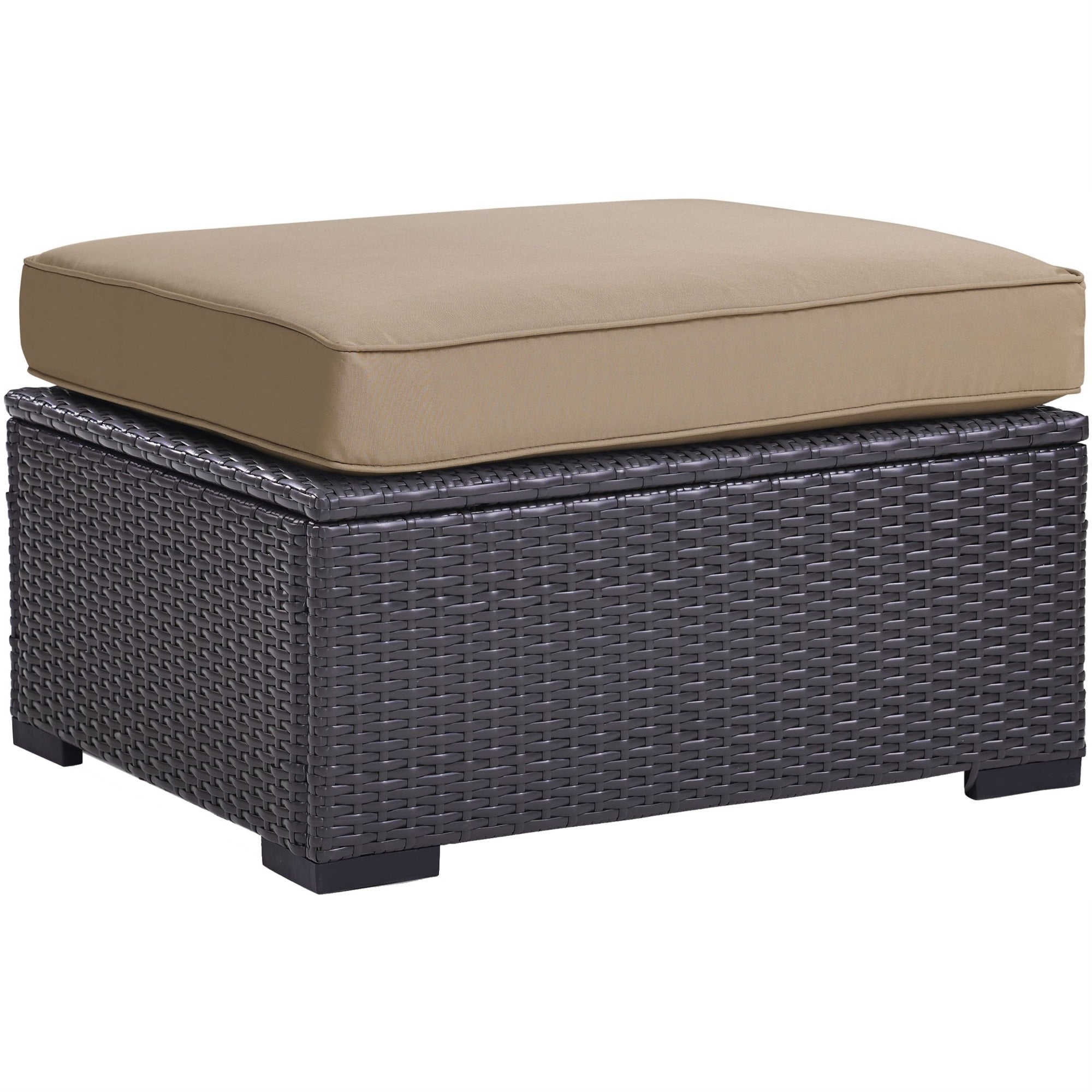 Casafoyer Furniture Biscayne Wicker Outdoor Ottoman Foot Rest For Patio, Deck, Porch, Brown With Mocha Cushions