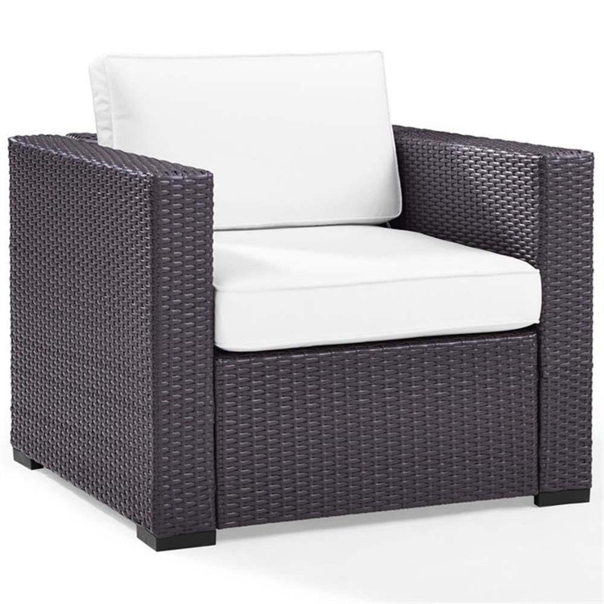 Casafoyer Furniture Biscayne Outdoor Chair, Wicker Patio Chairs For Porch, Deck, Balcony, Backyard, Brown With White Cushions