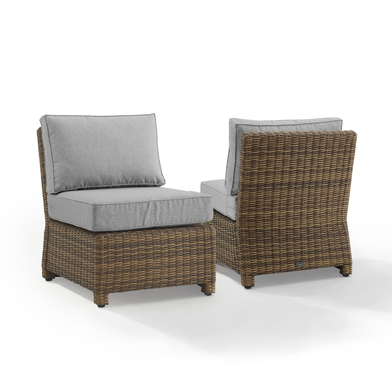 Ko70173Wb-Gy Bradenton 2Pc Outdoor Wicker Chair Set - Gray/Brown, Steel Frame, All-Weather Wicker, Moisture-Resistant Cushions