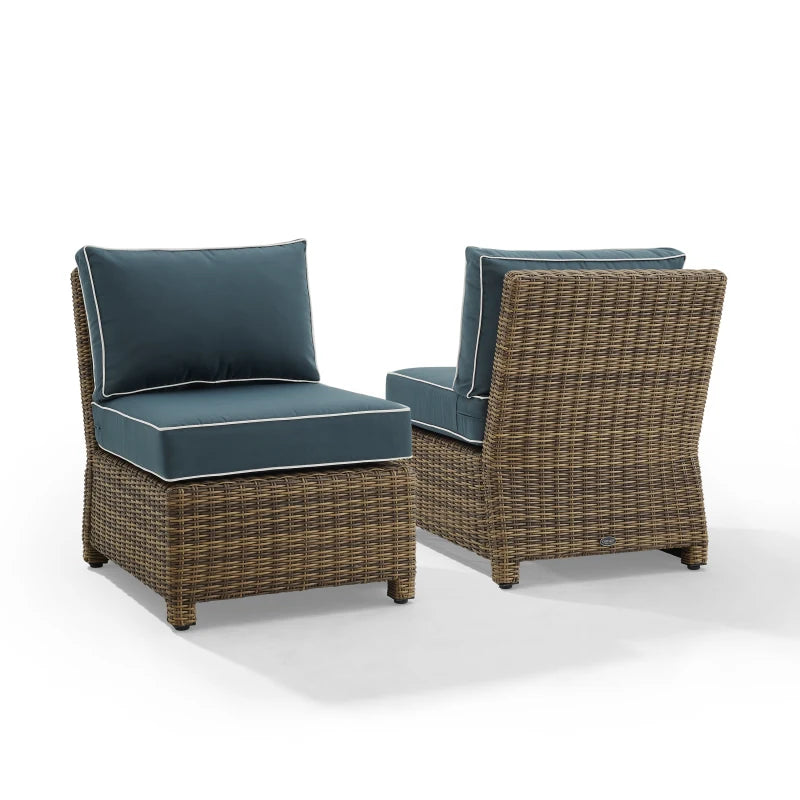 Ko70173Wb-Nv Bradenton 2Pc Outdoor Wicker Chair Set - Navy/Weathered Brown, All-Weather Wicker, Steel Frames, Moisture-Resistant Cushions