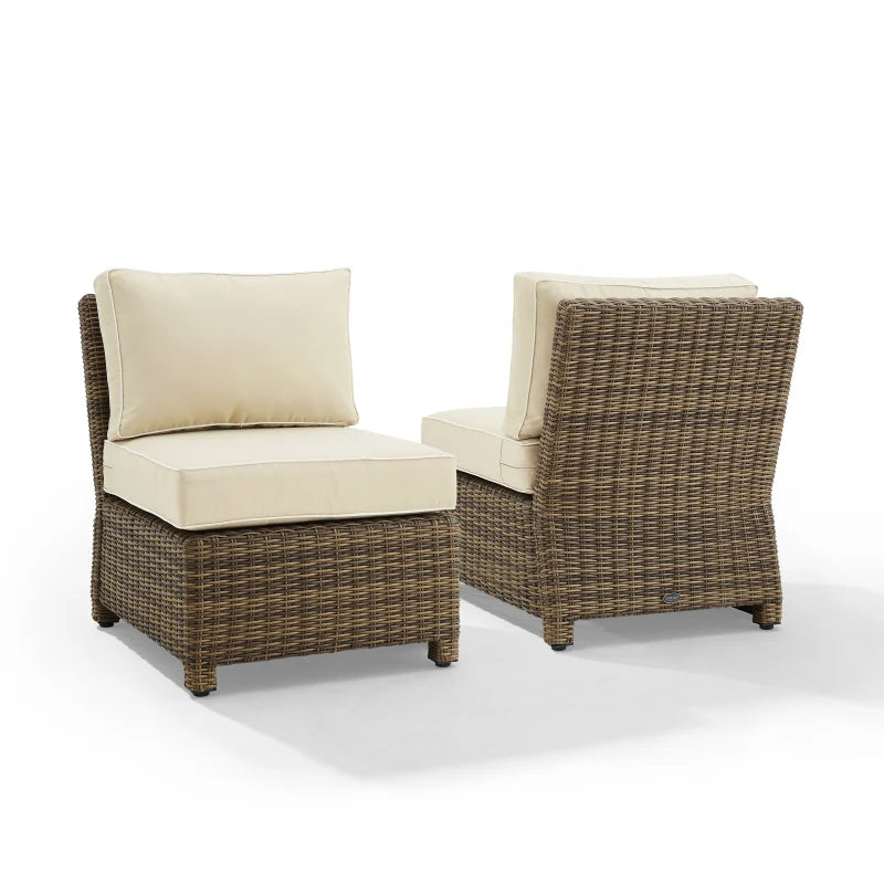 Ko70173Wb-Sa Bradenton 2Pc Outdoor Wicker Chair Set - Sand/Weathered Brown, All-Weather Wicker, Moisture-Resistant Cushions, Modular Design