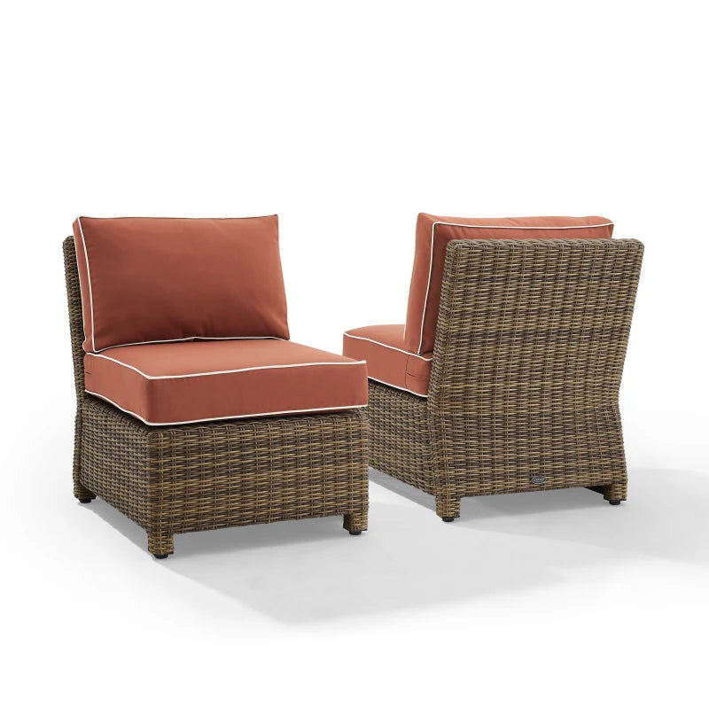 Ko70173Wb-Sg Bradenton 2Pc Outdoor Wicker Chair Set - Sangria/Weathered Brown, Steel Frames, All-Weather Wicker, Moisture-Resistant Cushions