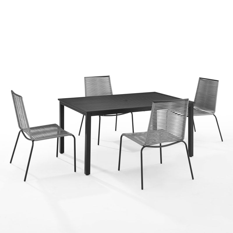 Fenton 5Pc Outdoor Dining Set - Rectangular Table & 4 Armless Chairs - Stylish Design - Stackable Chairs - Durable Steel Construction - Ample Eating Space'
