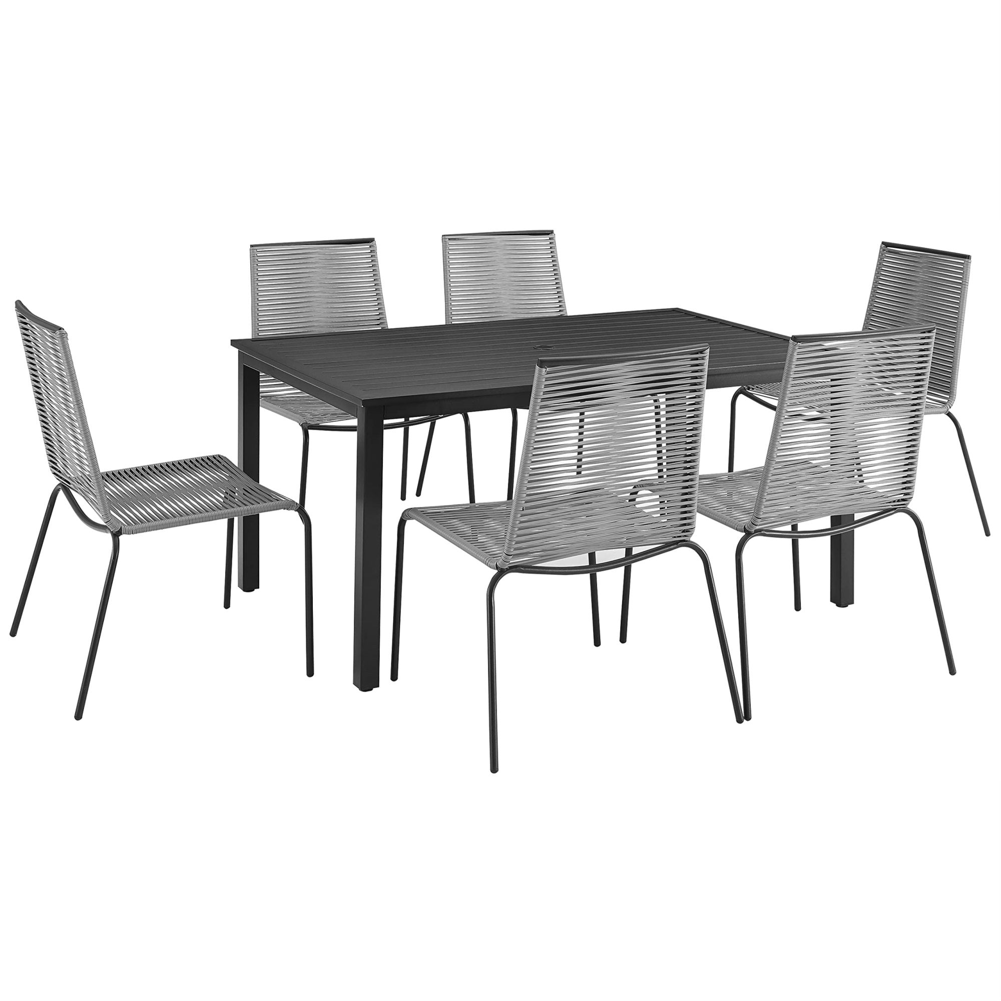 Casafoyer Furniture Fenton 7-Piece Wicker Outdoor Dining Set For 6, Patio Table And Chairs For Backyard, Deck, Matte Black With Gray Cushions