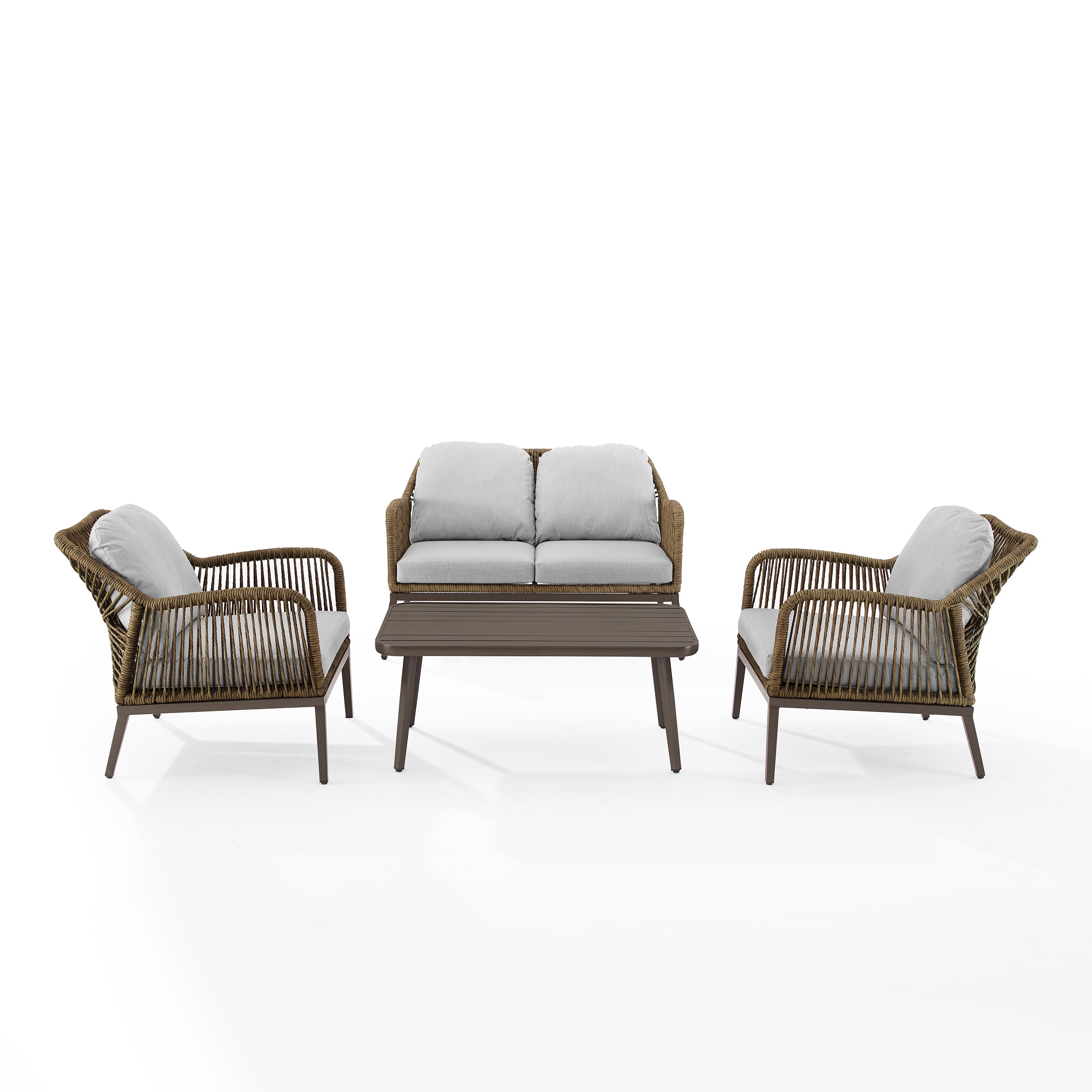 Haven 4Pc Conversation Set - Modern Design With Natural Rope Detailing, Weather-Resistant Cushions, Sturdy Metal Coffee Table - Luxurious Relaxation Experience