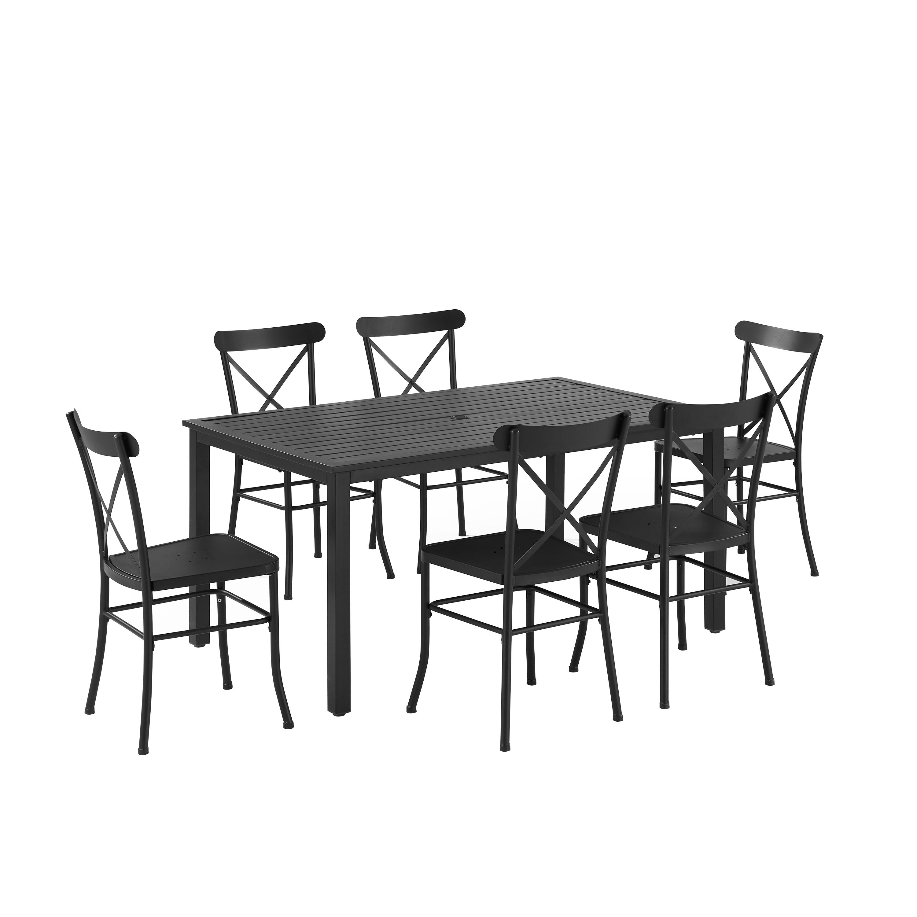 Astrid 7Pc Outdoor Dining Set - French-Inspired, Rust-Resistant, Umbrella-Compatible, X-Back Chairs - Perfect For Patio Or Deck