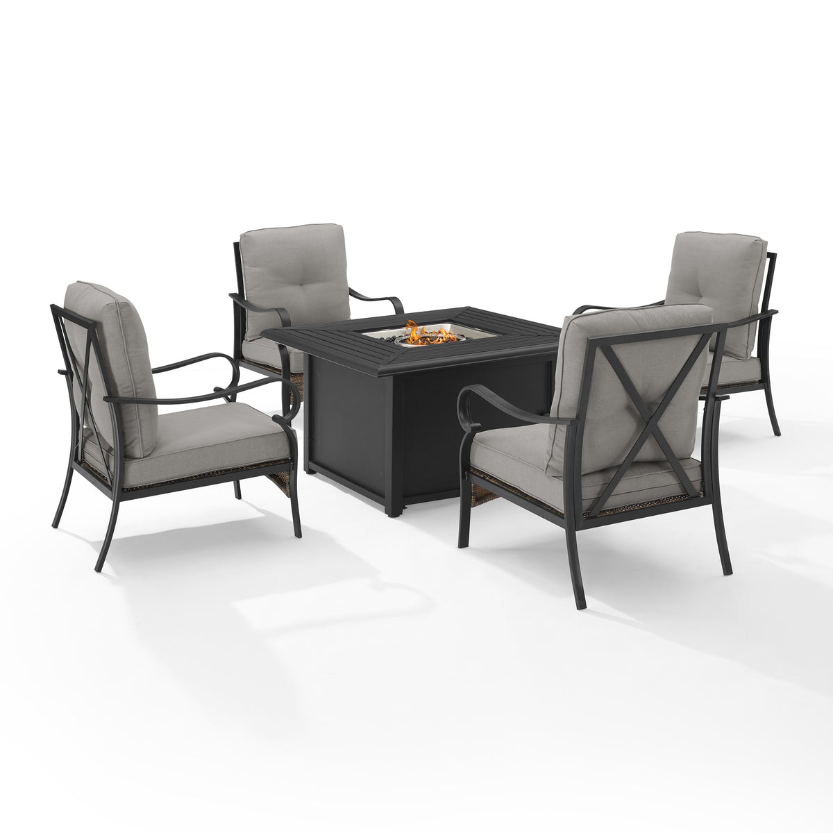 Dahlia 5Pc Outdoor Metal Conversation Set W/ Fire Table- Dante Fire Table & 4 Armchairs