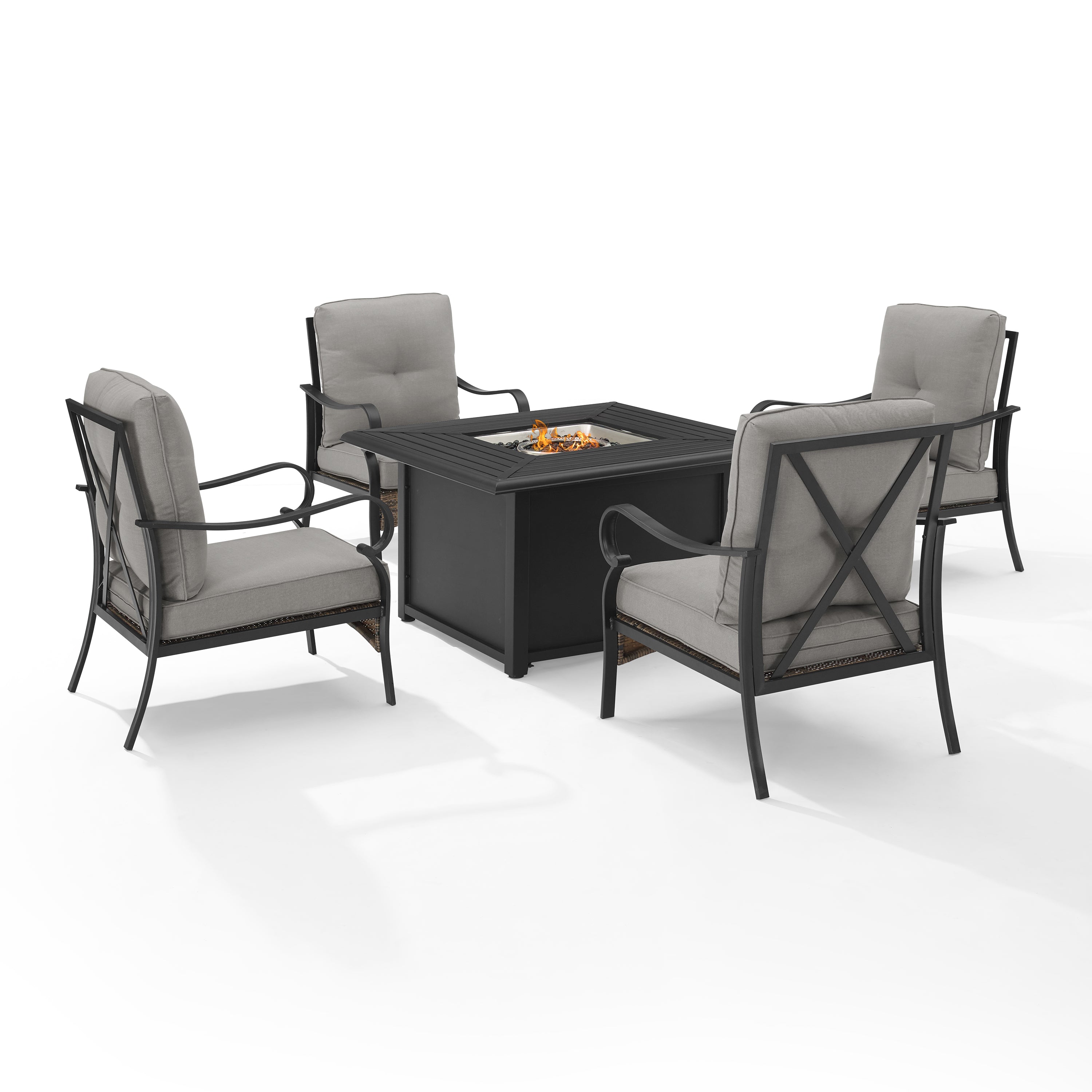 Ko70354Mb-Te Dahlia 5Pc Outdoor Metal Conversation Set With Fire Table - Taupe/Matte Black. Classic Charm Meets Contemporary Functionality. Durable Steel Construction, Deep Cushioned Seats, And Propane-Powered Fire Table For Cozy Evenings Outdoors.