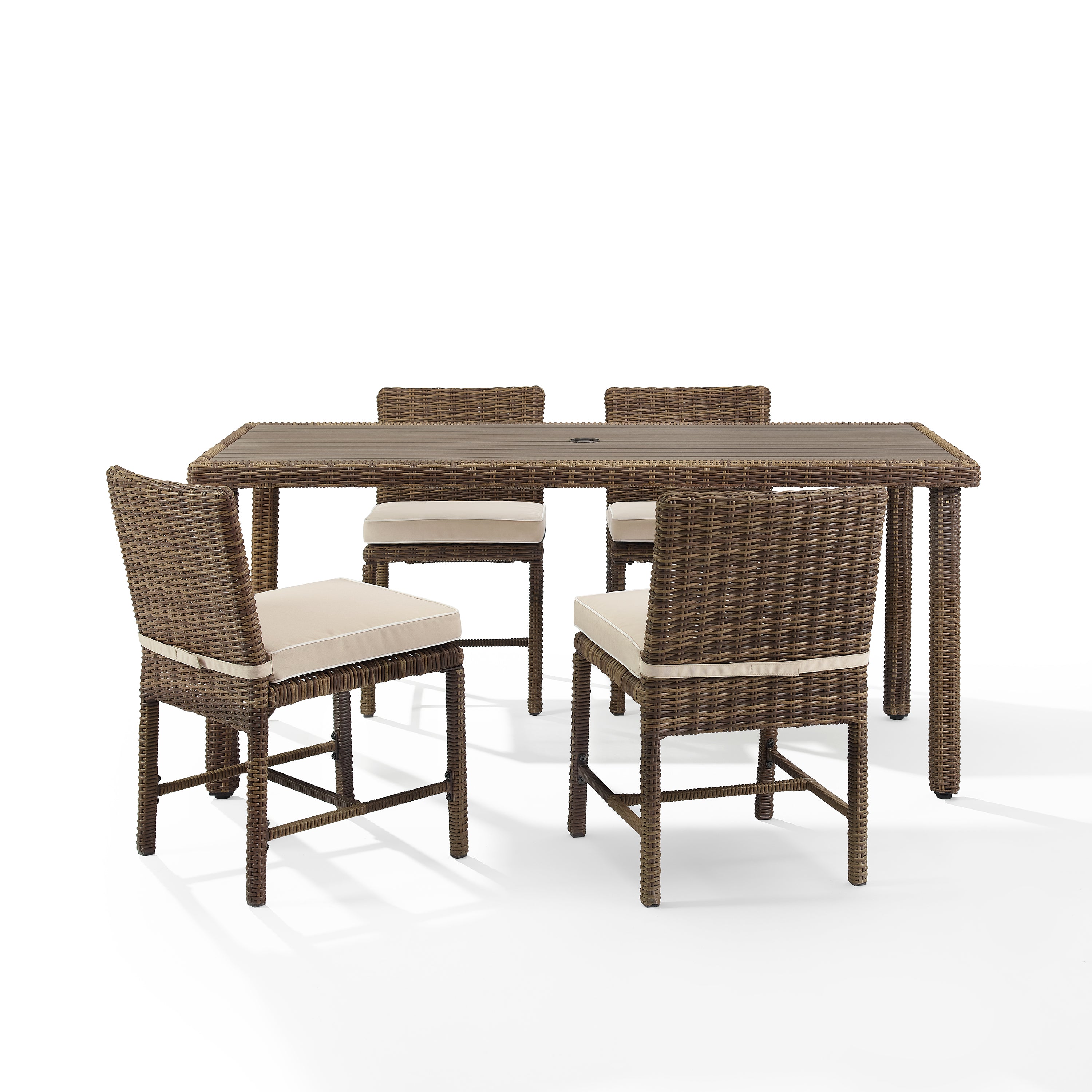 Bradenton 5Pc Outdoor Dining Set - Luxurious, Weather-Resistant Wicker, Steel Frames, Poly Lumber Top, Umbrella Hole - Perfect For Stylish Al Fresco Dining