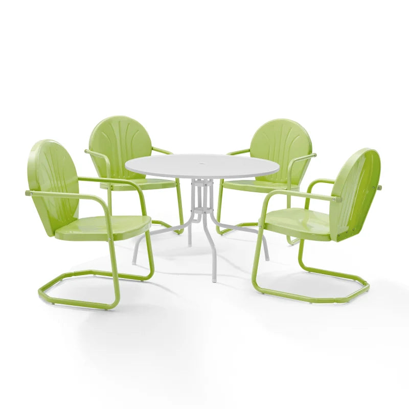 Griffith 5Pc Outdoor Dining Set - Retro Design, Steel Construction, Vibrant Colors, Comfortable Chairs, Sturdy Pedestal Base