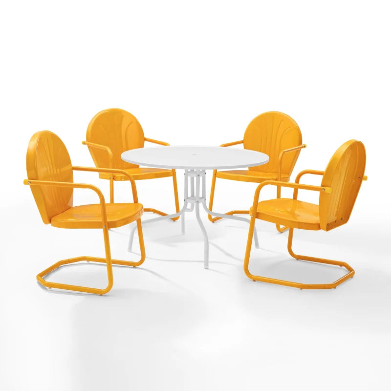 Griffith 5Pc Outdoor Dining Set - Retro Design, Steel Construction, Vibrant Colors, Comfortable Chairs, Sturdy Pedestal Table