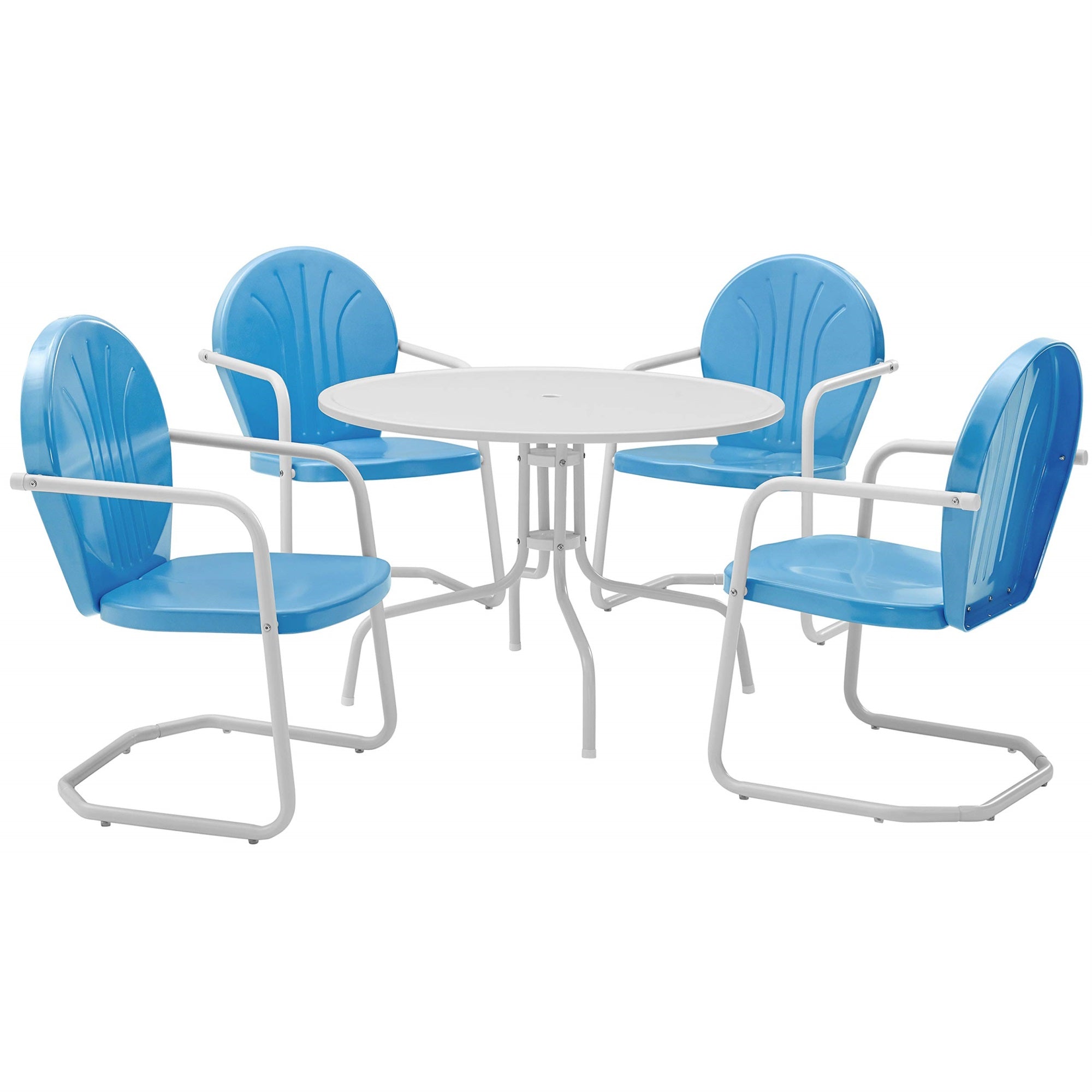 Casafoyer Furniture Griffith 5-Piece Outdoor Dining Set For 4, Retro Metal Round Patio Table And Chairs, Sky Blue