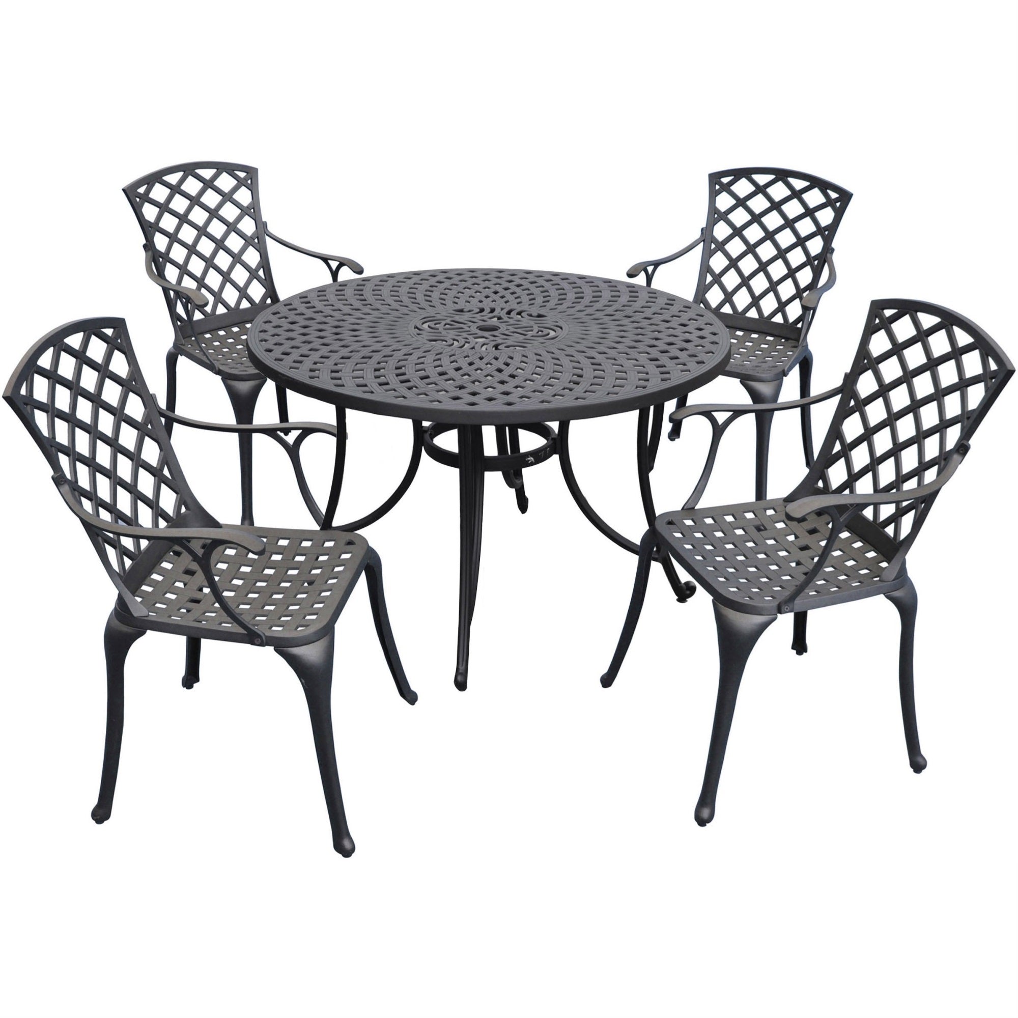 Casafoyer Furniture Sedona 5-Piece Outdoor Dining Set For 4, 46' Cast Aluminum Round Patio Table And Chairs, Black