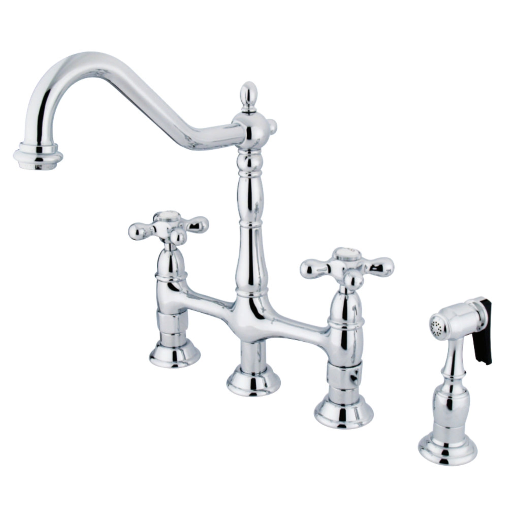 Kingston Brass KS1271AXBS Heritage 8 in. Bridge Kitchen Faucet with Brass Sprayer, Polished Chrome