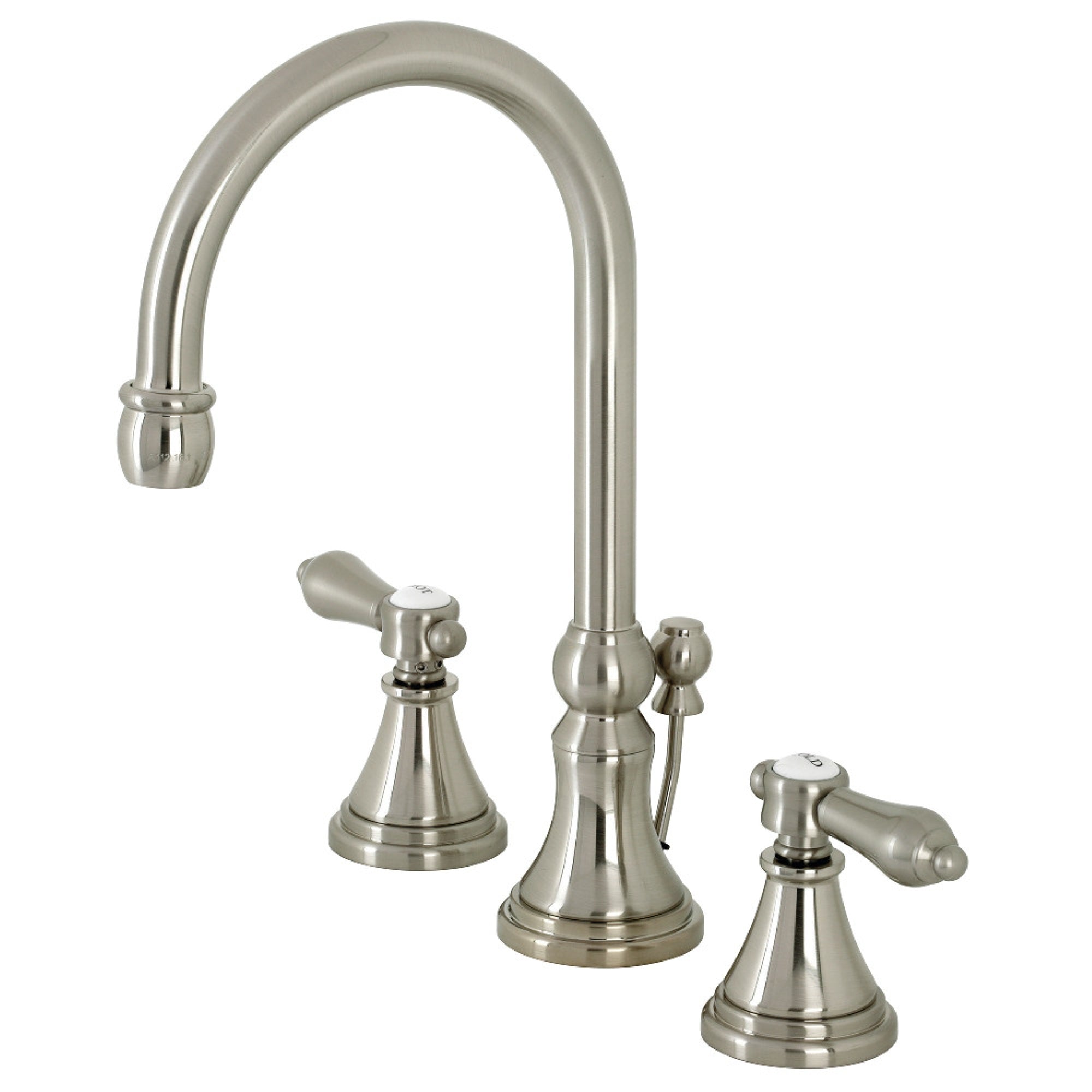 Kingston Brass Ks2988Bal Heirloom Widespread Bathroom Faucet With Brass Pop-Up, Brushed Nickel