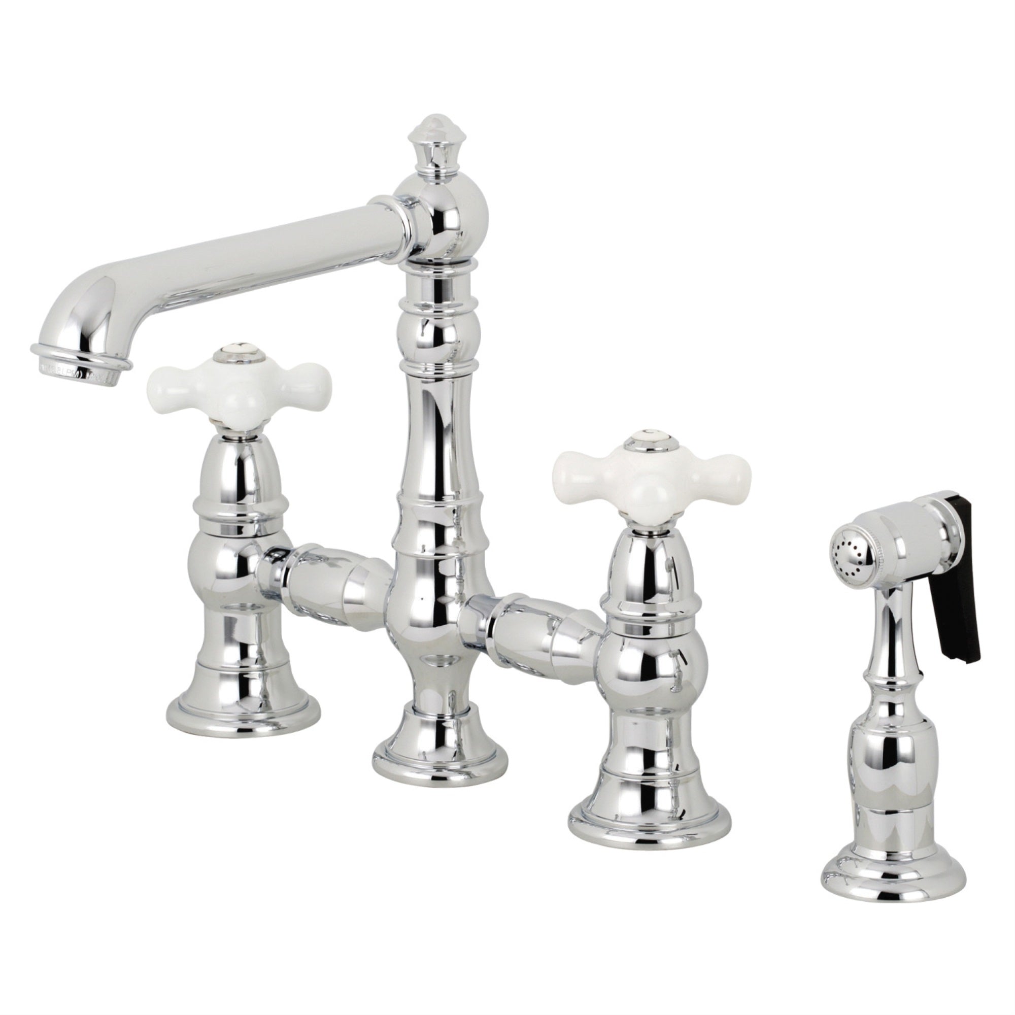 Kingston Brass Ks7271Pxbs English Country 8 Bridge Kitchen Faucet With Sprayer, Polished Chrome