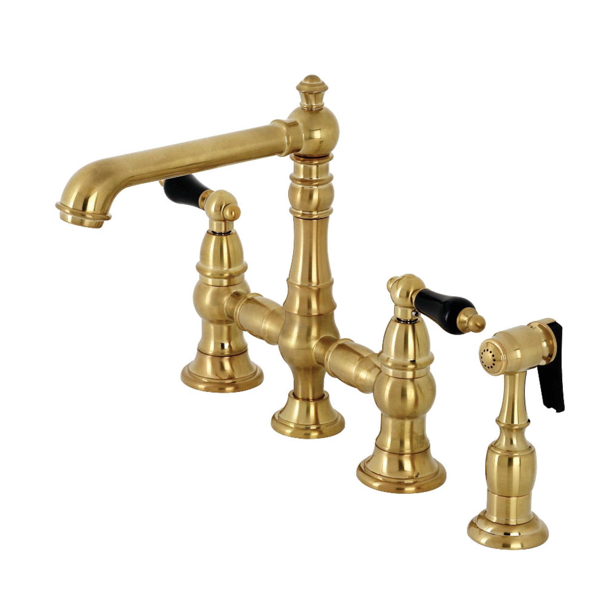 Kingston Brass Ks7277Pklbs Duchess Bridge Kitchen Faucet With Brass Sprayer, Brushed Brass